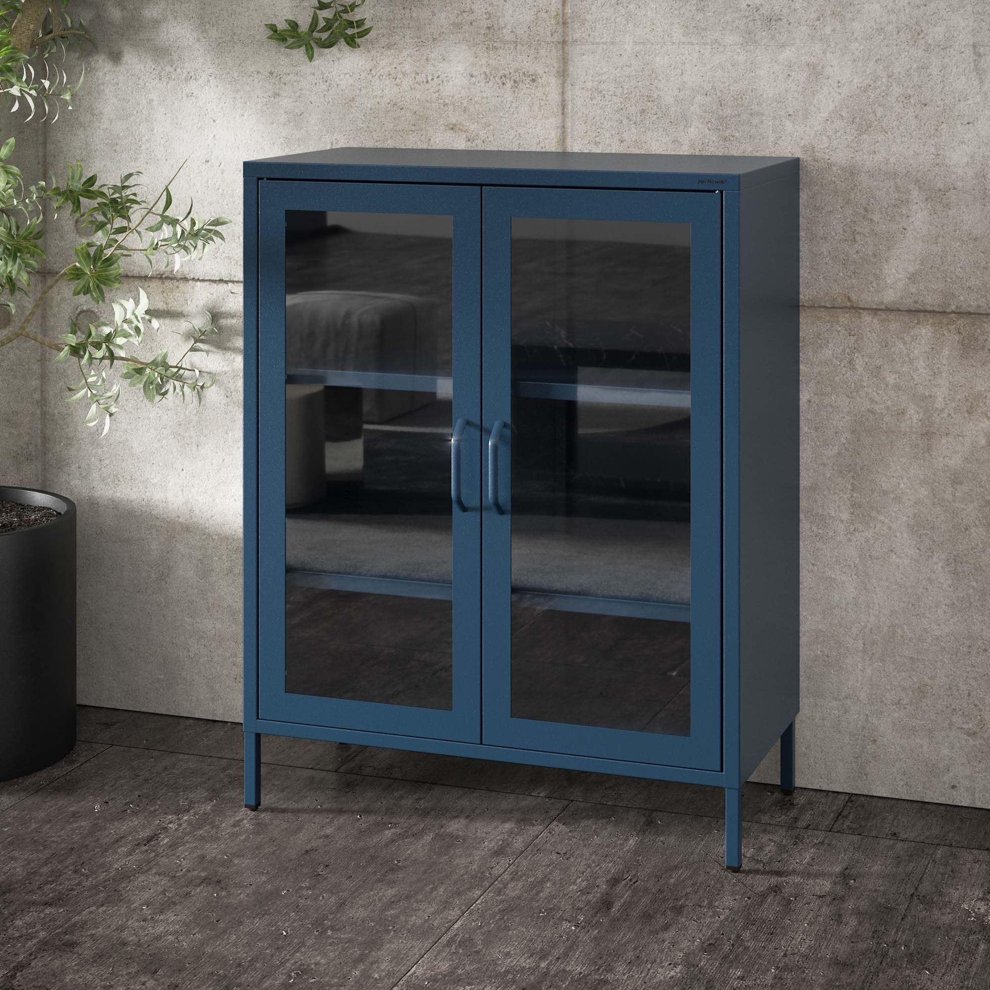 Jan Nowak Vitrine GINA Vitrine Glas Metall Stahl 80x101x40cm Hartglas 2 Regale (Stahl 0,6mm, Hartglas, 2 Regale 25mm, Magnete Silikonpads) Sparkling Brilliance Beine regulierbar Wohnzimmer Salon