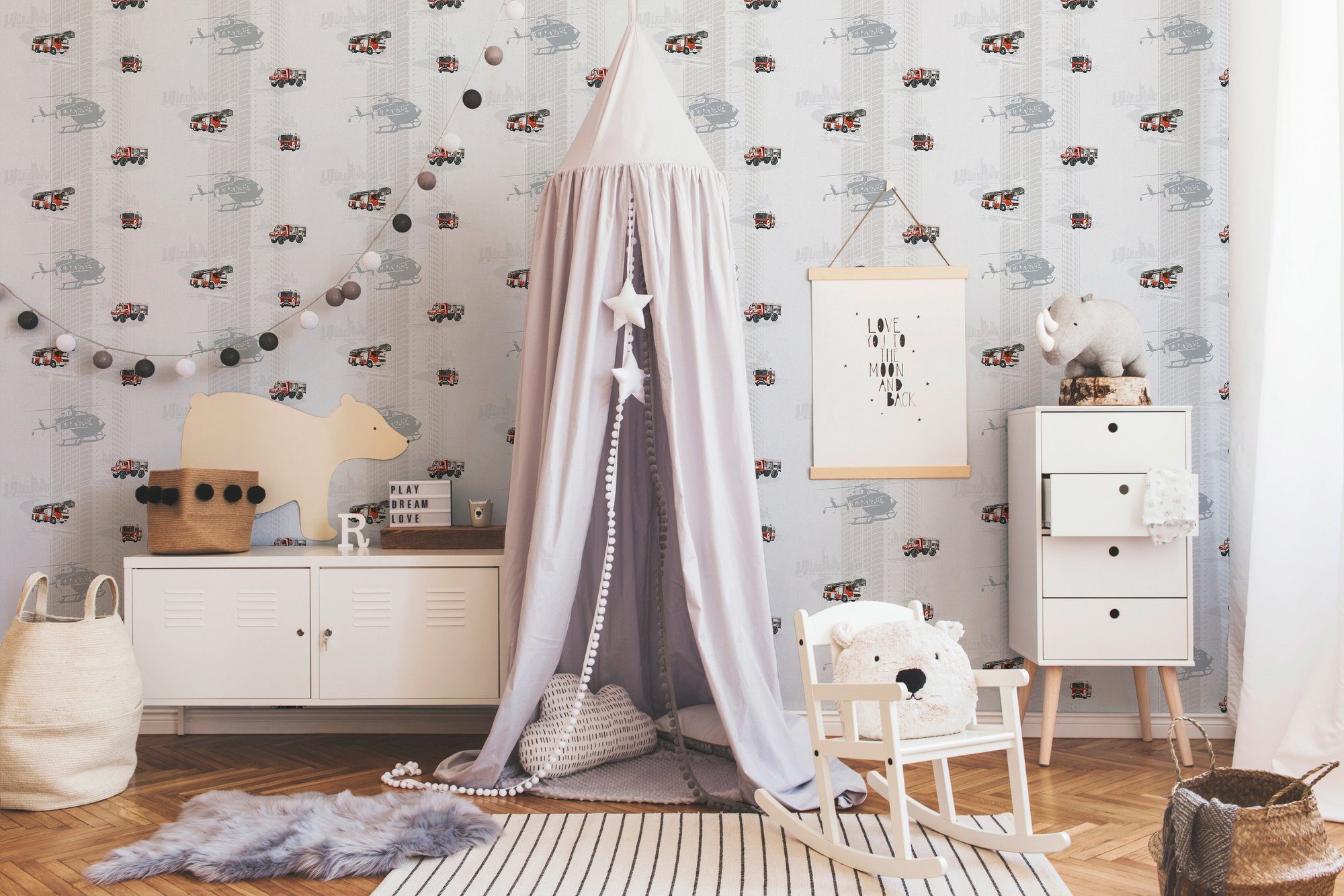 Kinderzimmer Stars, Vliestapete Little glatt, grau/rot/schwarz living Tapete walls