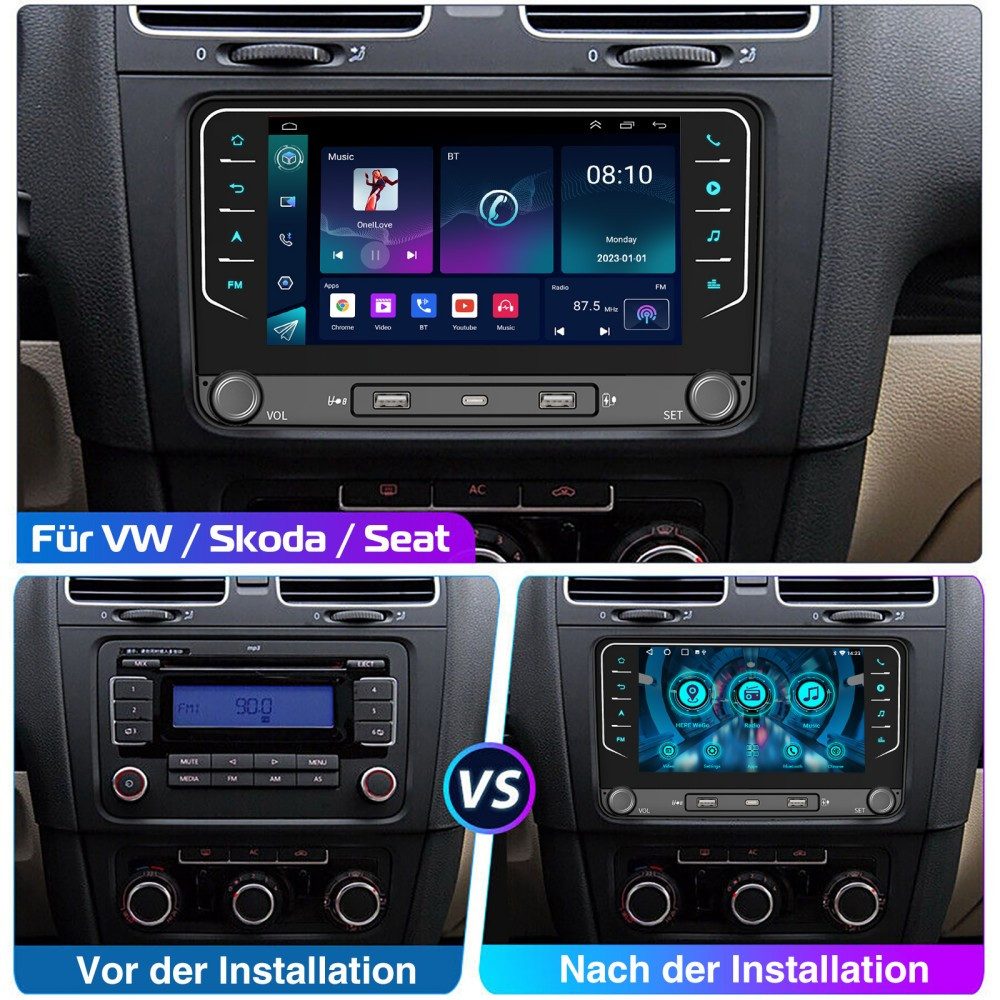 ESSGOO DAB+ Android 15 Für VW GOLF 5 6 Touran EOS Tiguan Polo 6R Passat Caddy Navigationsgerät (Carplay Android Auto DAB (optional), RDS, FM, 4+64GB, SWC, GPS N – Bild 4 von 5