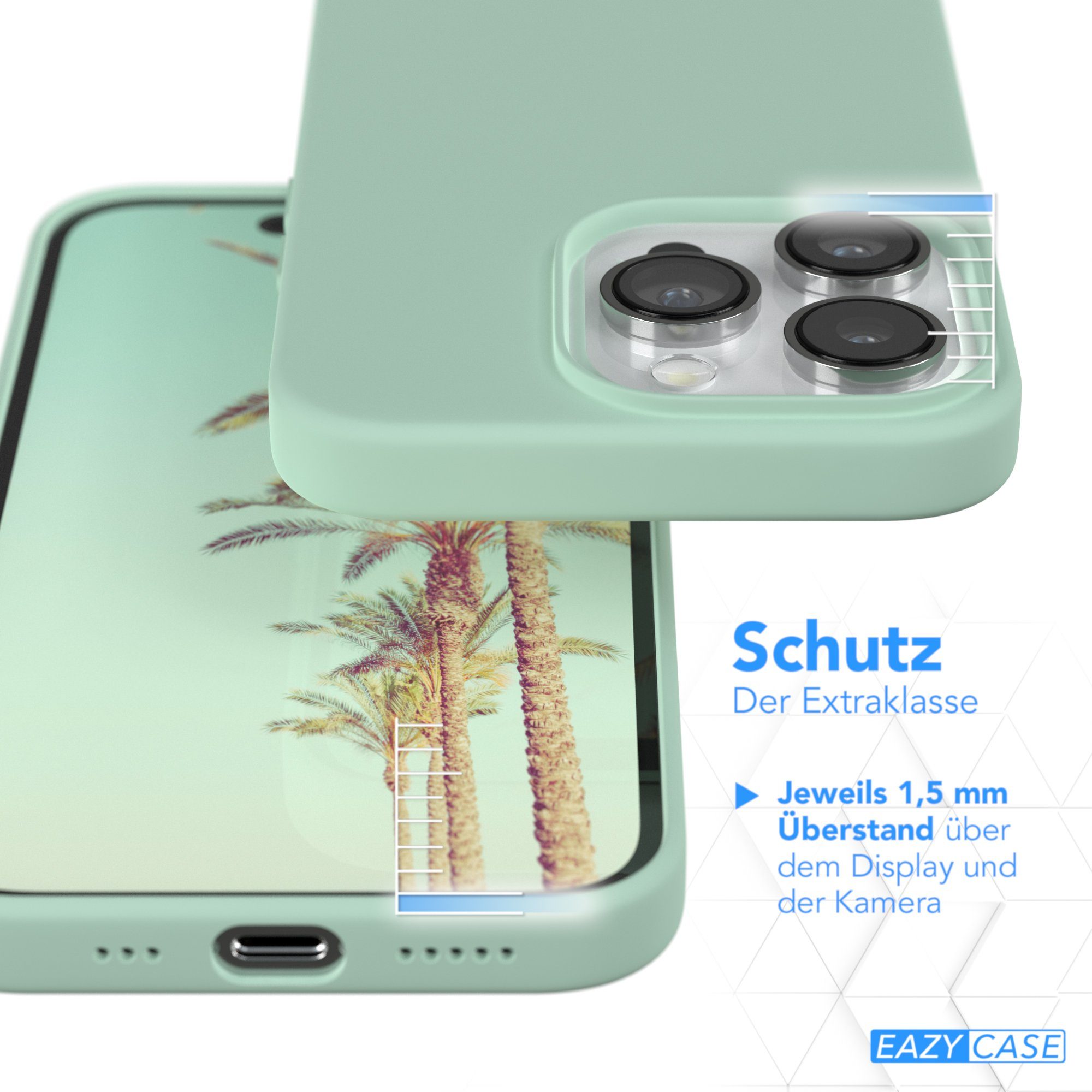 EAZY CASE Handyhülle Premium Silikon Case für Apple iPhone 14 Pro 6,1 Zoll, Cover Hülle mit Kameraschutz Bumper Case Slimcover kratzfest Mint Grün