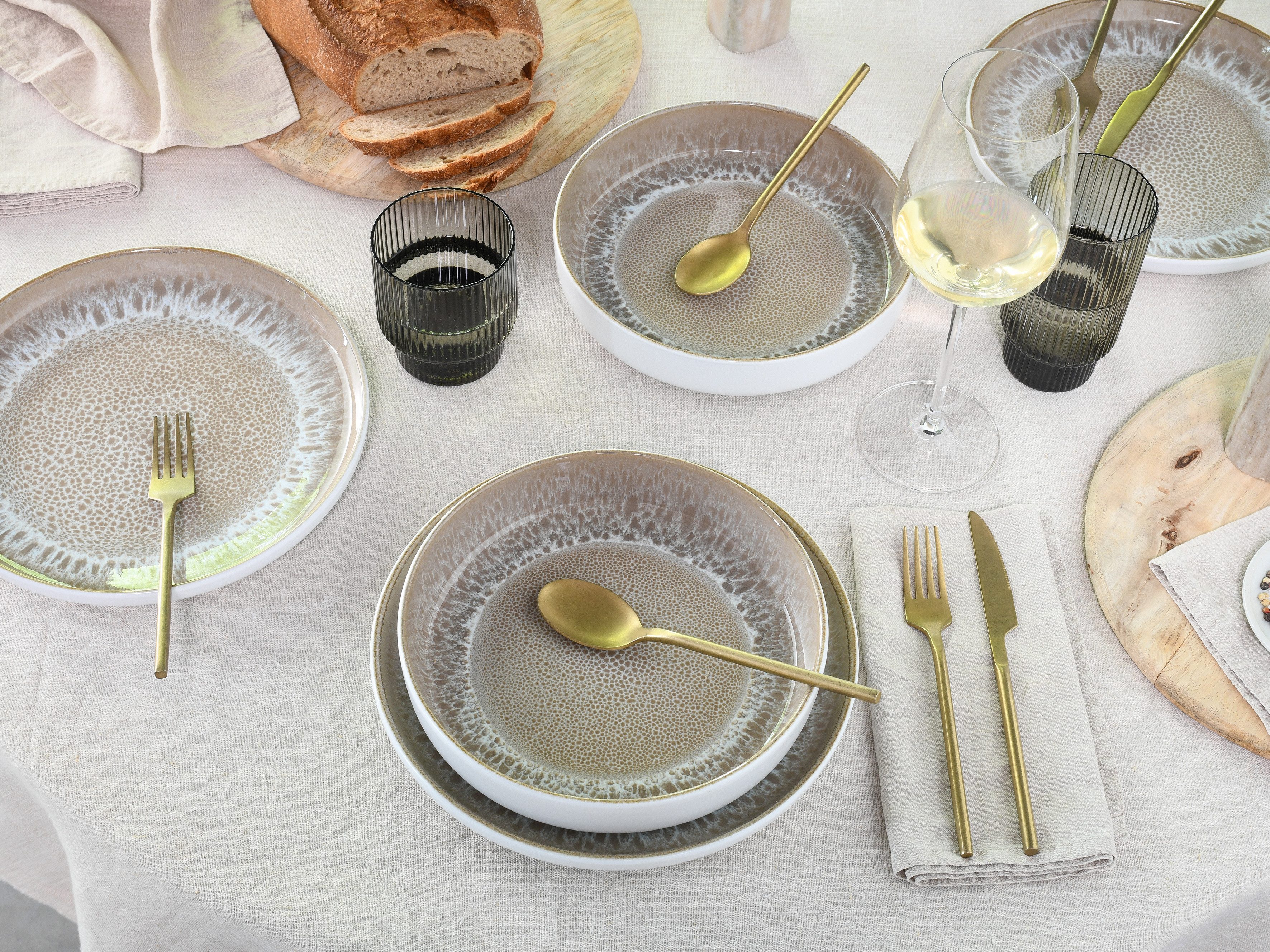 OTTO home Tafelservice Teller Set, modernes Geschirr-Set, Service Novalee (12-tlg), 6 Personen, Steinzeug, hohe Haltbarkeit, spülmaschinen- & mikrowellengeeignet, Reaktivglasur