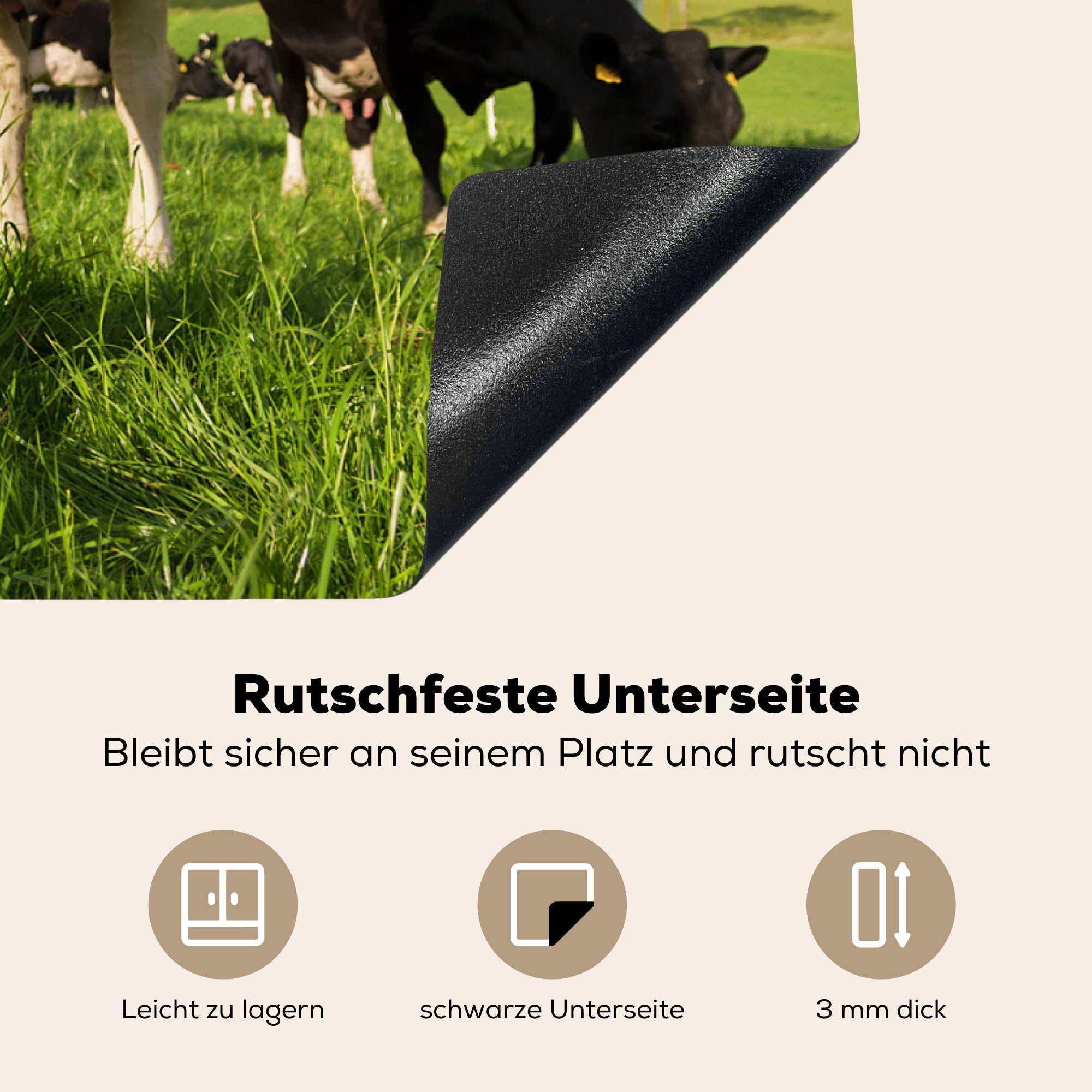 Herdblende-/Abdeckplatte - tlg), - (1 MuchoWow Kühe Wiese Ceranfeldabdeckung, cm, Vinyl, Bauernhof, für Gras Arbeitsplatte - küche Tiere 81x52 -
