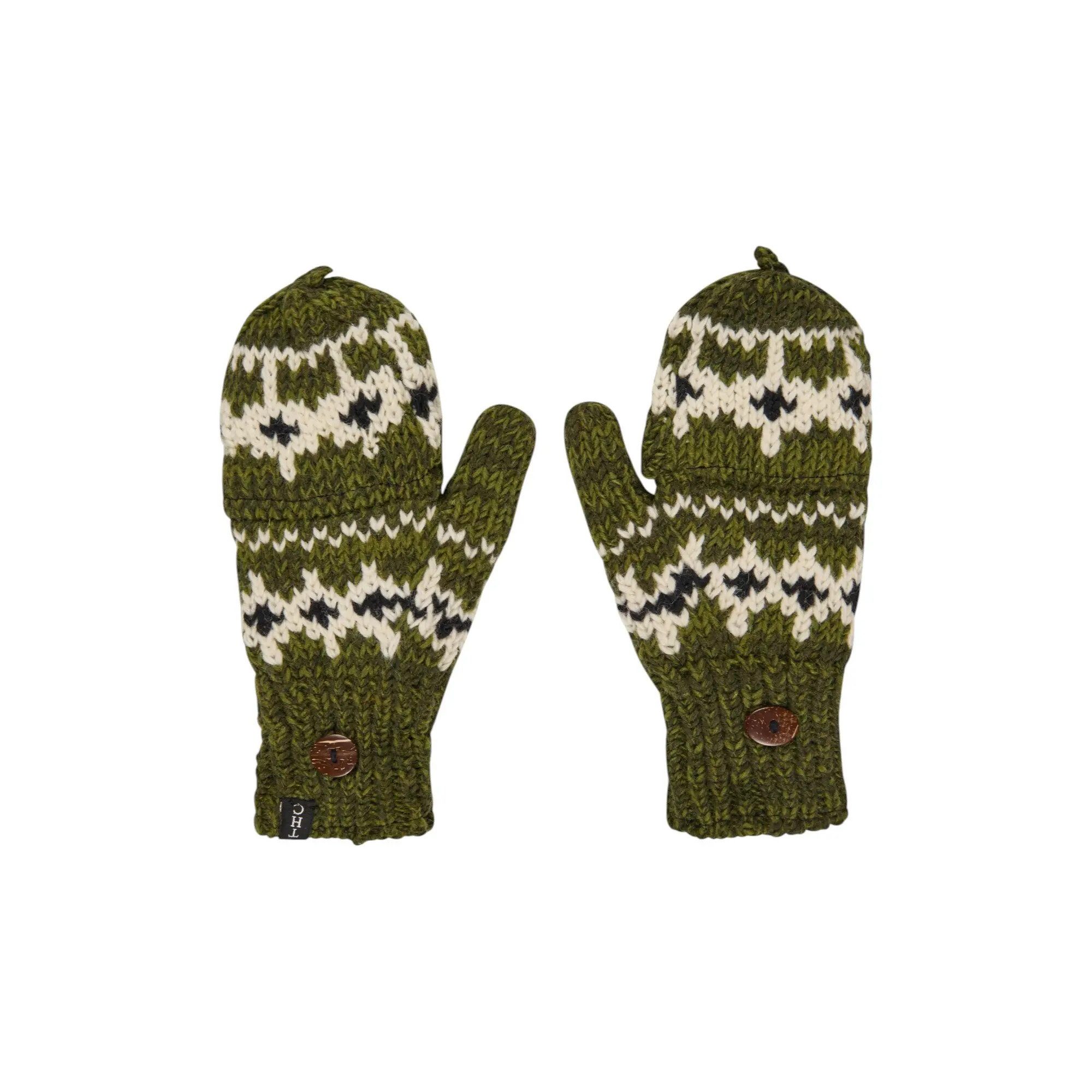 THC Natural Line Strickhandschuhe THC Klapphandschuhe 607 Norweger grün (1-St., 1 Paar) abklappbare Fingerspitzen