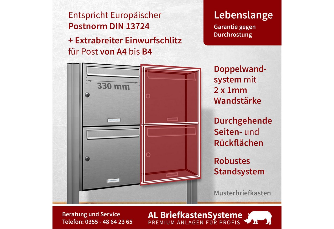 Thumbnail - AL Briefkastensysteme Standbriefkasten 2 Fach Premium Edelstahl Briefkasten Post A4 modern robustwetterfest