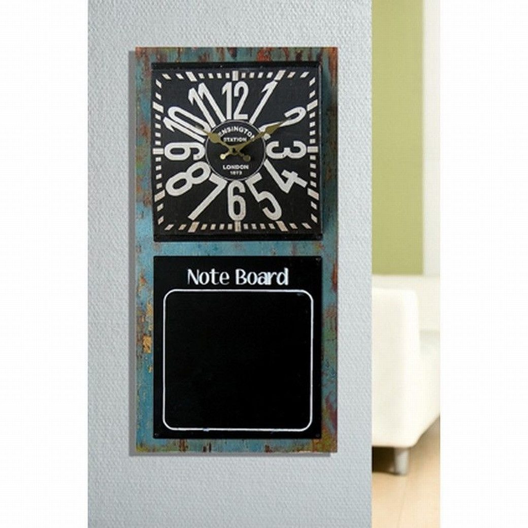 Dekoleidenschaft Wanduhr "Note Board" 60x30 cm mit Keidetafel im Industrie Design, Retro Uhr (Vintage Küchenuhr mit Notiztafel, große Ziffern, Memoboard, Memotafel)