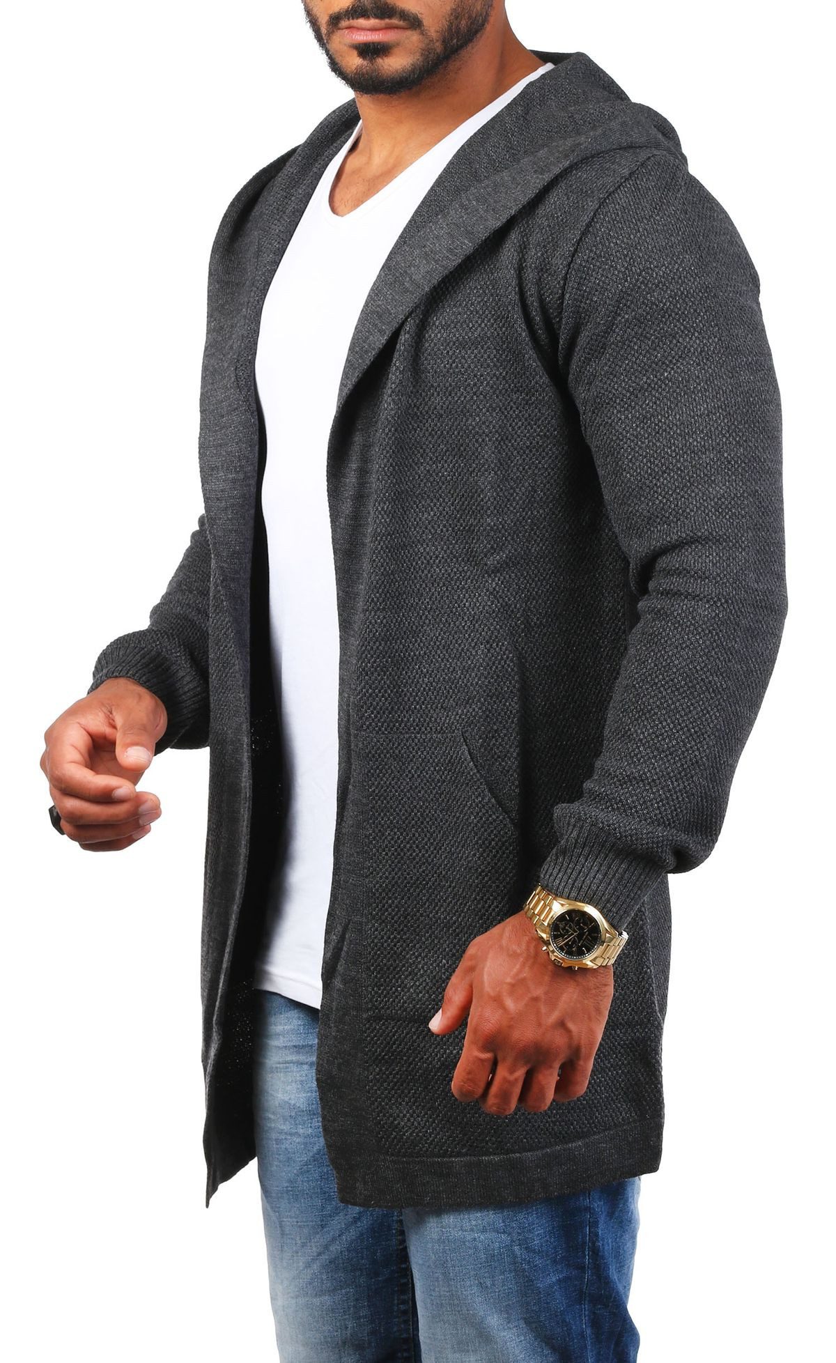 CARISMA Cardigan Herren leichte Herren Feinstrick Weste Strickjacke lange Passform 7717 in Unifarbe – Bild 3 von 5