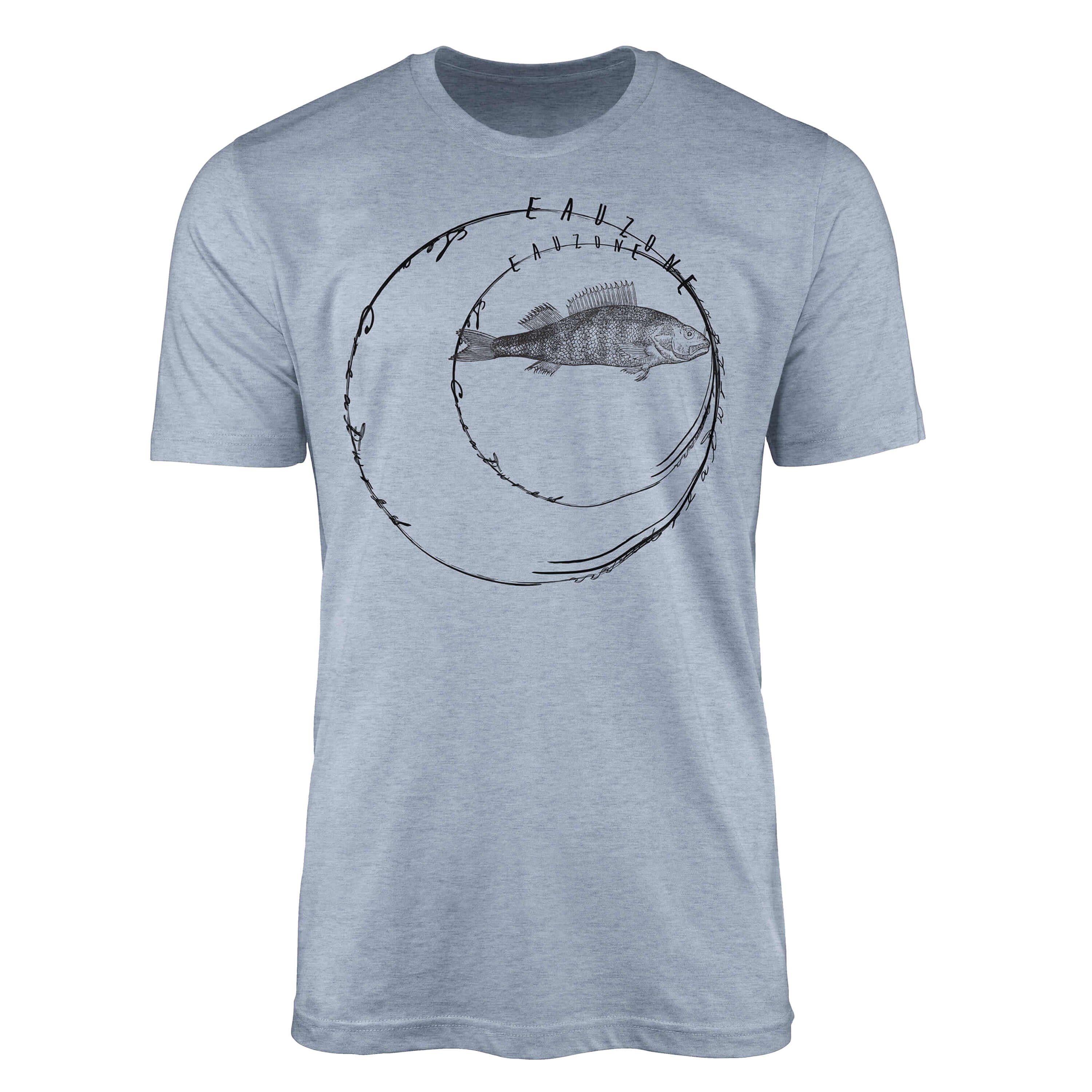 Sinus Art T-Shirt T-Shirt Tiefsee Fische - Serie: Sea Creatures, feine Struktur und sportlicher Schnitt / Sea 076 Stonewash Denim