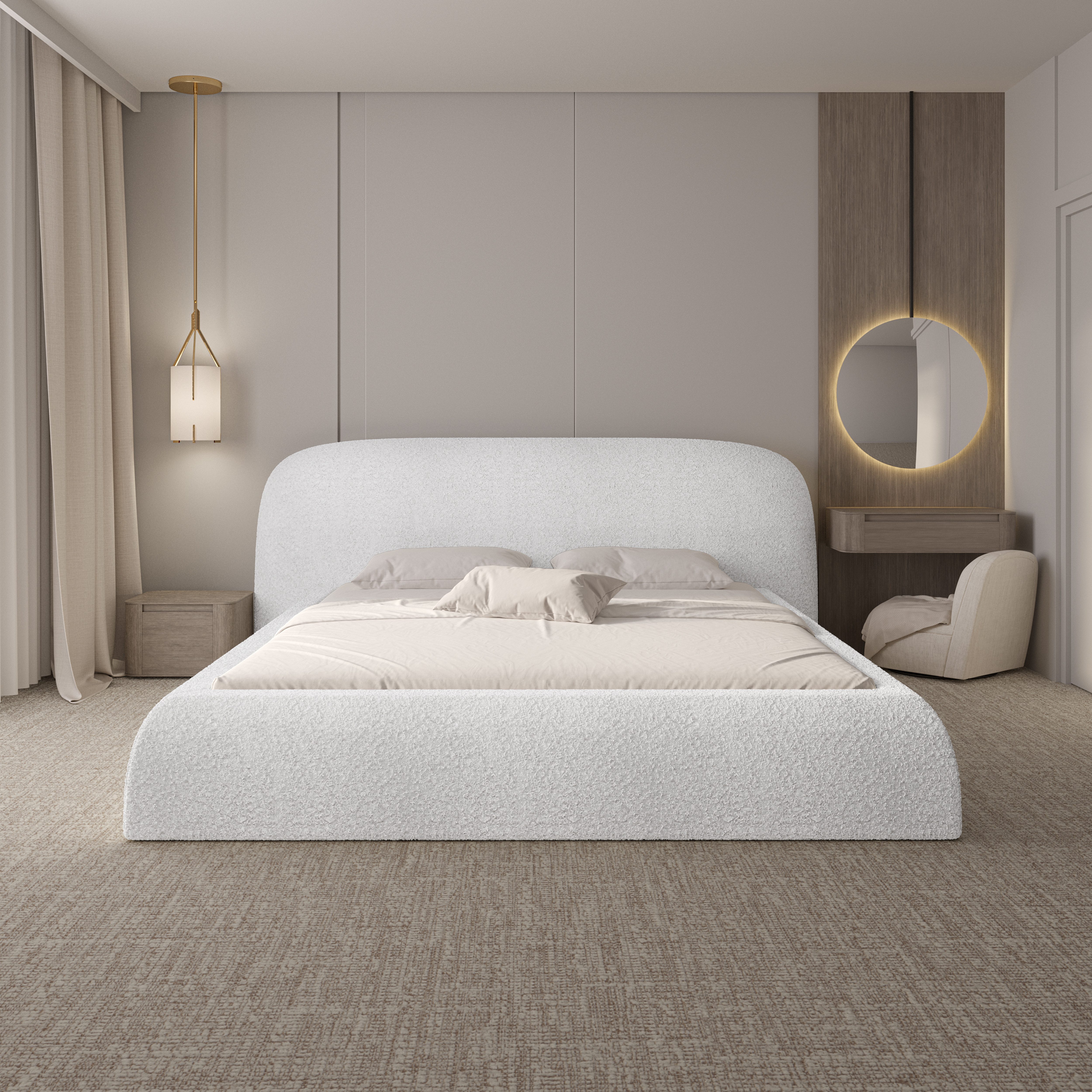 yourhouse24 Polsterbett Bett Atlanta Bouclé mit Stauraum (Lattenrost und Bettkasten inklusive), Hausbett, inkl. Bettkasten, in 3 Farben