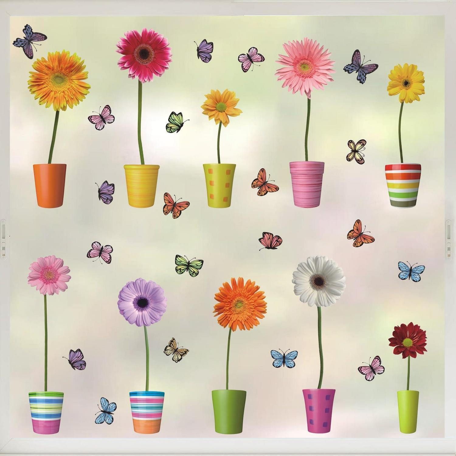 LuxusKollektion Fensterbild Fenstersticker Blumen Sonnenblume Schmetterling Deko