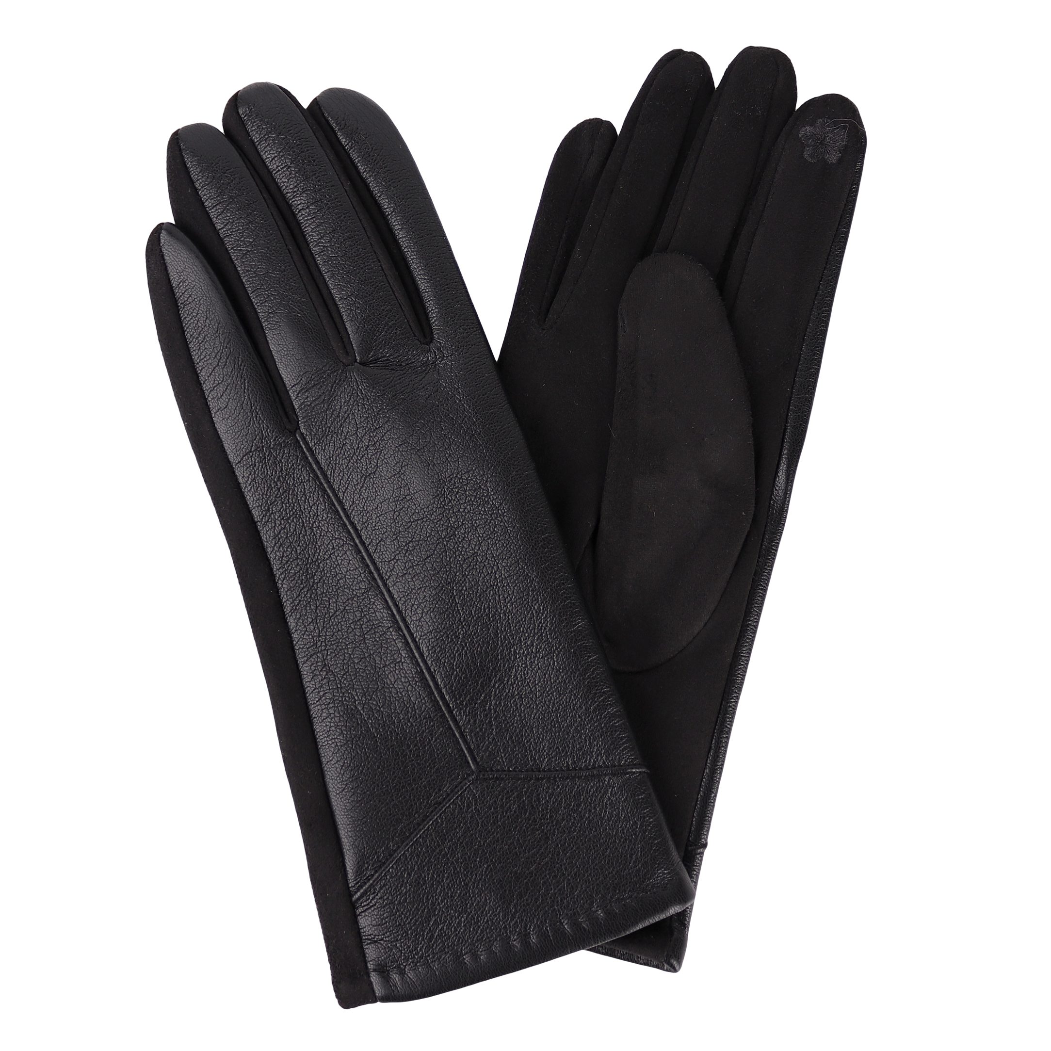 MIRROSI Lederhandschuhe Damen Touchscreen Handschuhe gefüttert Warm ONESIZE aus Veganleder sehr weich und warm ideal für Herbst oder Winter Schwarz
