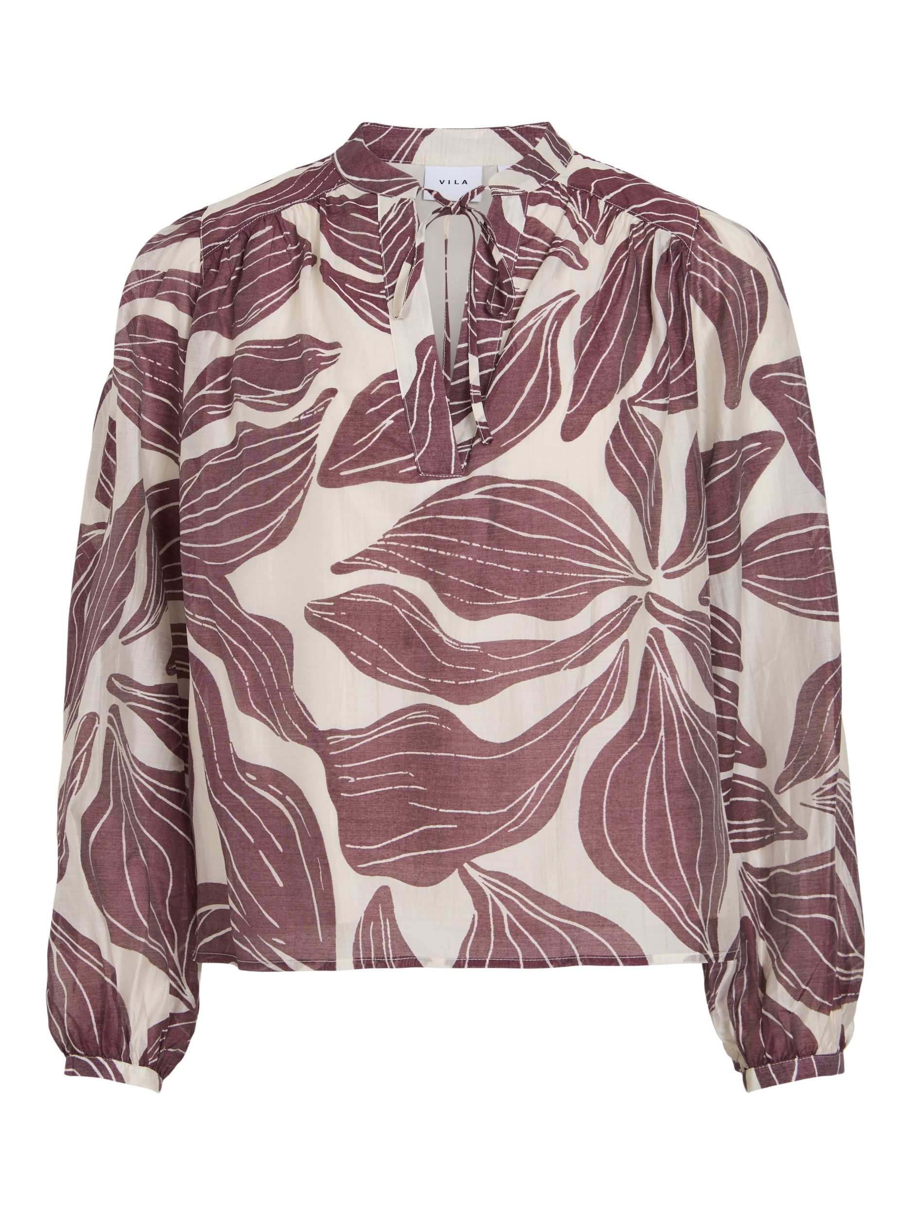 Vila Kurzarmbluse VIILMA PRI L/S STRING TOP 177853001 Birch/PIL