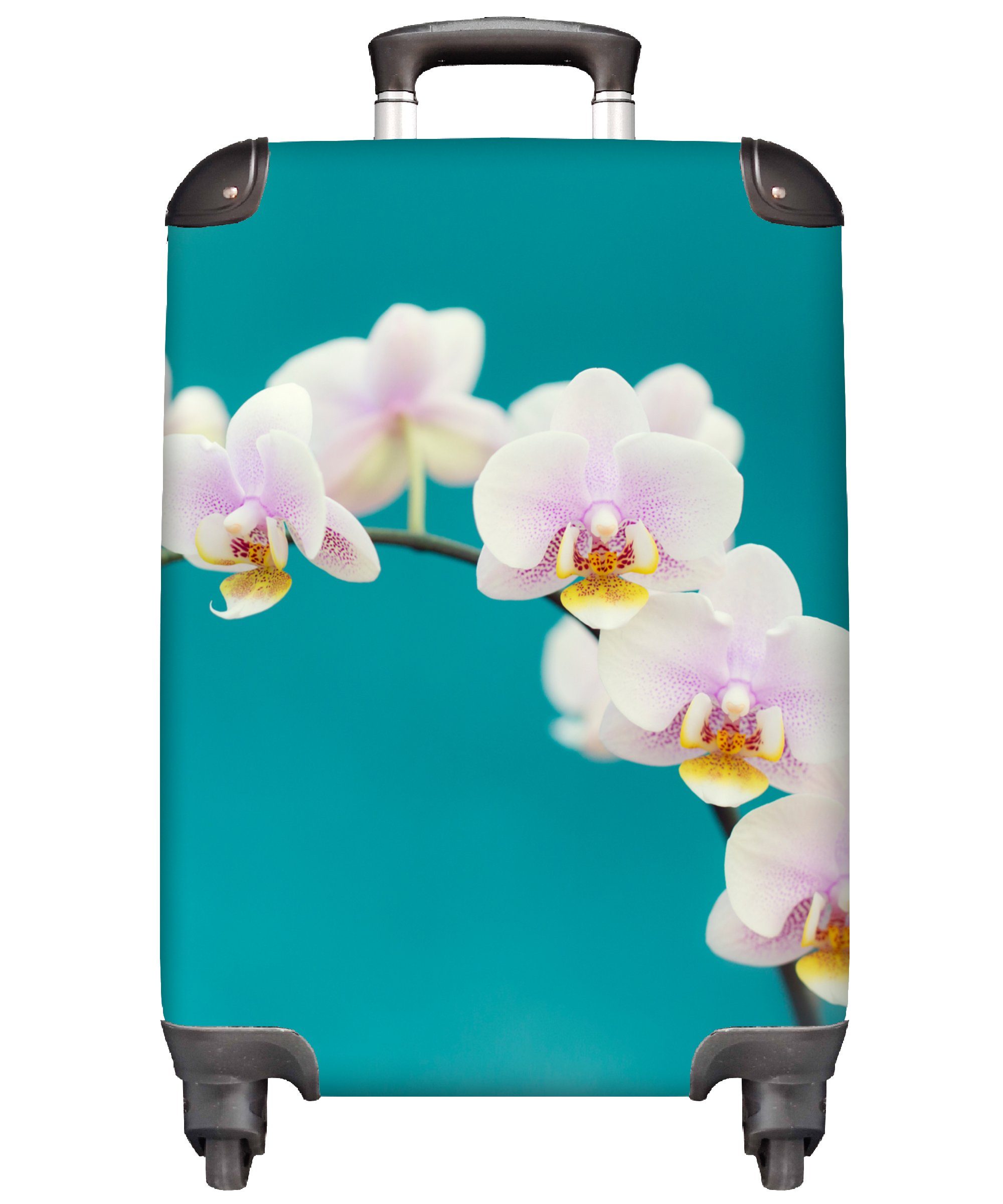 - MuchoWow 4 Reisetasche rollen, Lila, - Trolley, Rollen, mit Orchidee Ferien, Handgepäck - für Pflanze Handgepäckkoffer - Reisekoffer Blumen Weiß
