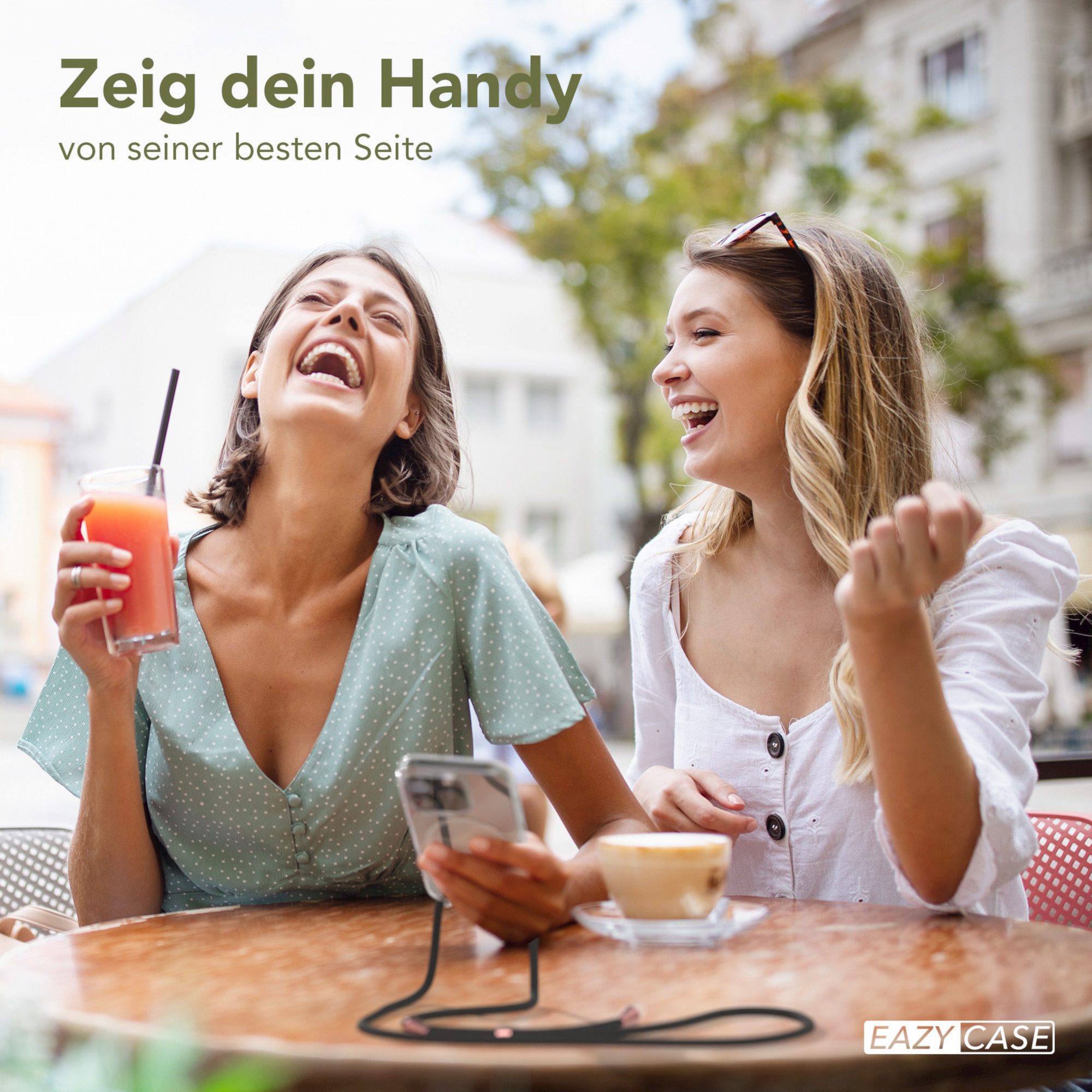 EAZY CASE Handykette mit Magsafe Hülle für Apple iPhone 16 Pro 6,3 Zoll, Umhängetasche für Handy Silikoncase Handyhülle durchsichtig Rose