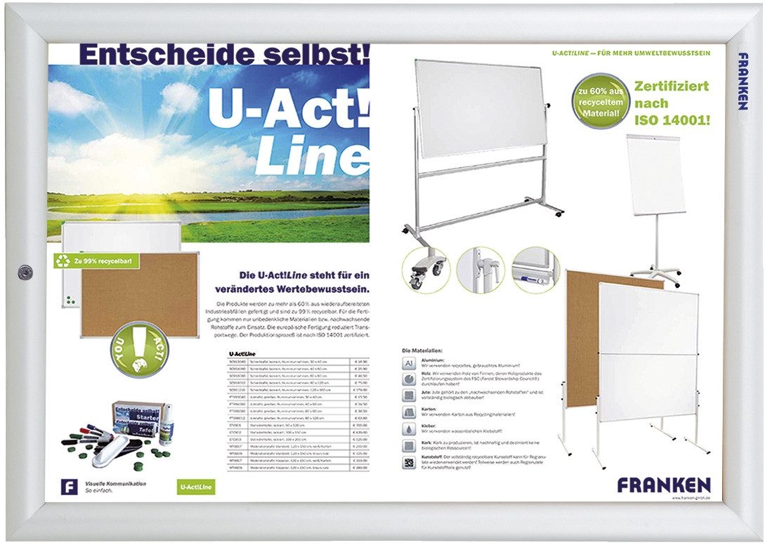 FRANKEN Vitrine Schaukasten Wechselrahmen Security - abschließbar, für A3, silber