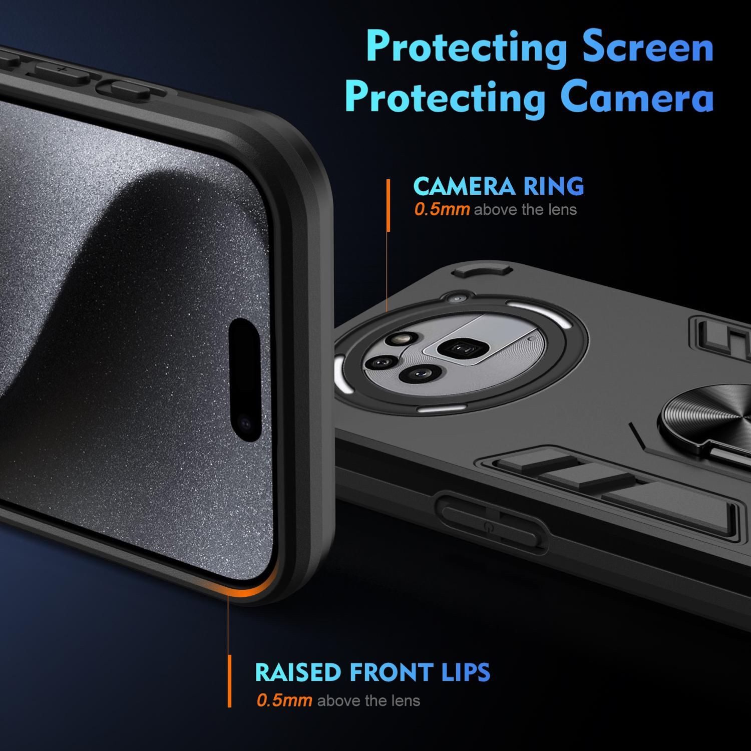 Wigento Handyhülle Für Nothing Phone 3a Pro Armor Magnet Ring Schutz Handy Hülle Schwarz, Stoßfeste Hülle mit 360-Grad-Ringhalter