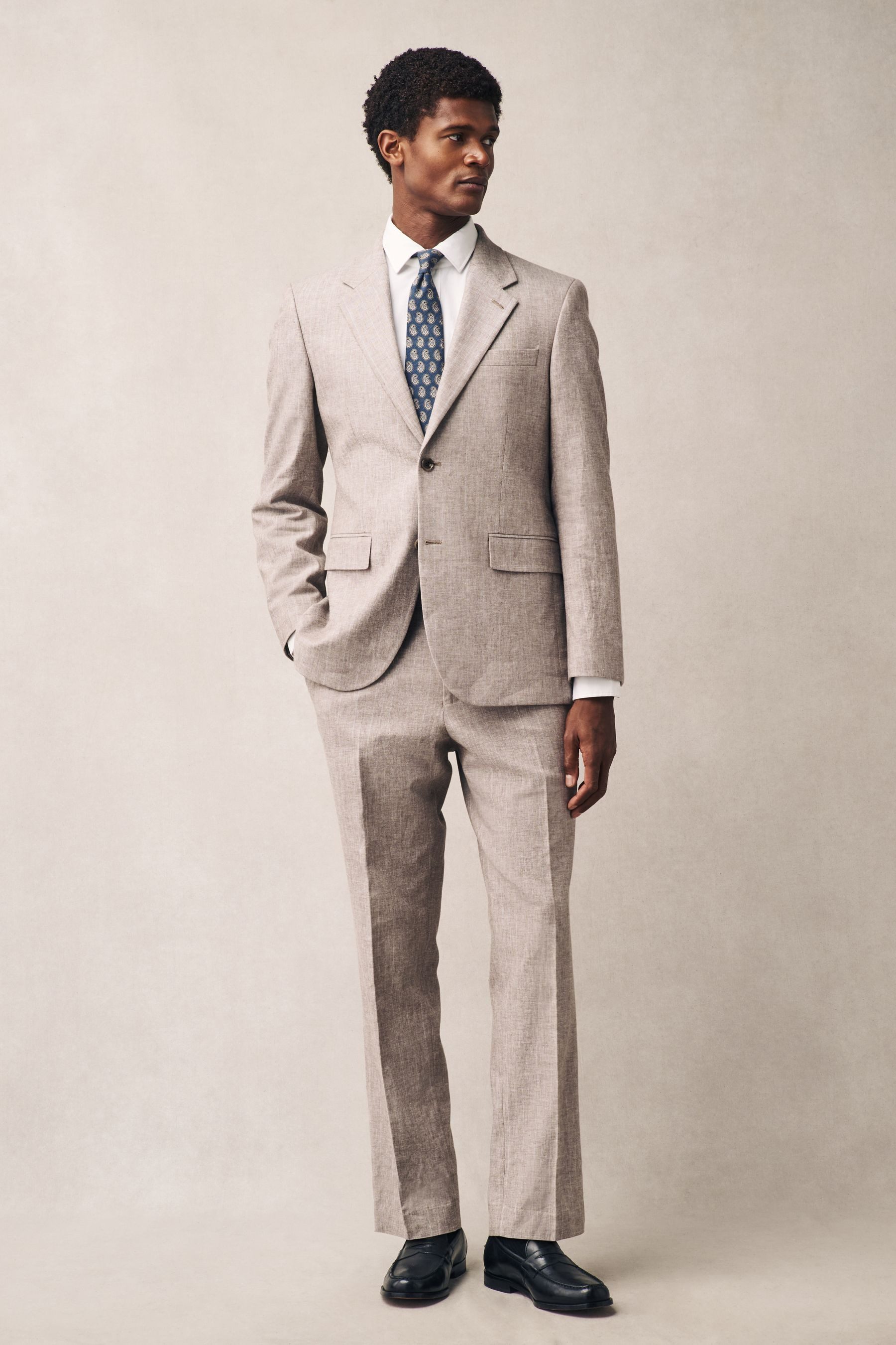 Next Anzughose Tailored Fit Anzughose mit Streifen aus Leinenmix (1-tlg)