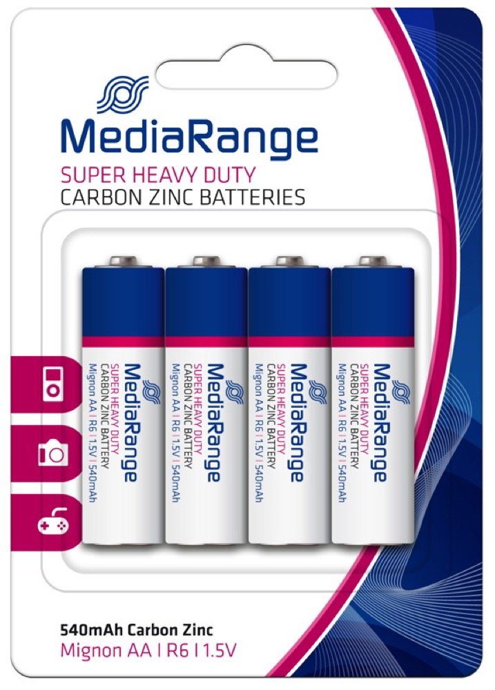 Mediarange 4 im Zink-Kohle Batterie Heavy Duty Batterien Mignon / Super Blister 4er AA