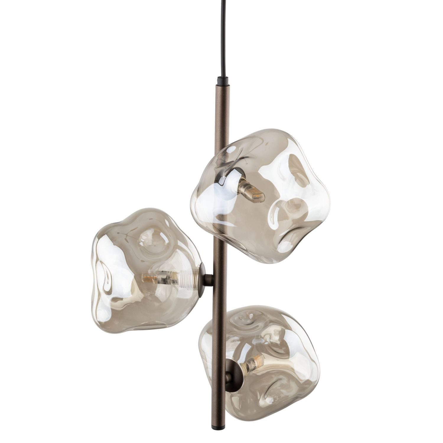 Licht-Erlebnisse Pendelleuchte UMERA, ohne Leuchtmittel, Metall Rauchglas G9 29 cm breit H: max. 90 cm Braun Cognac 3-flammig