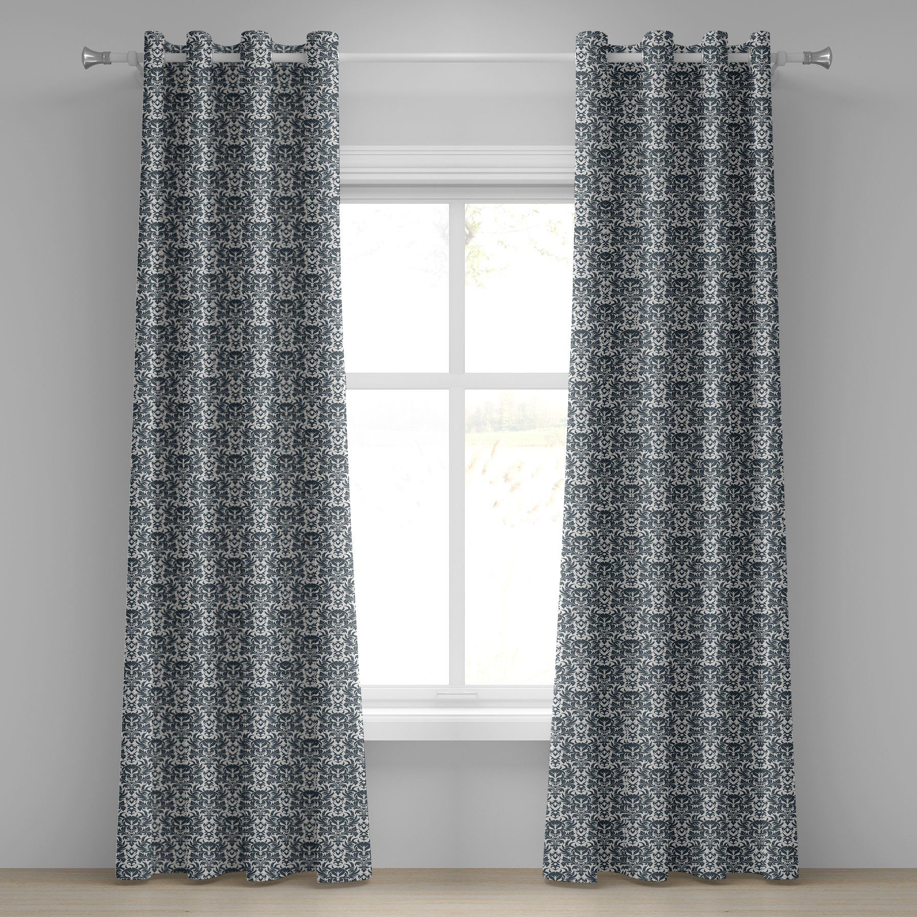 2-Panel-Fenstervorhänge Flora Dekorative Schädel Wohnzimmer, Schlafzimmer weiß für und Schwarz in Abakuhaus, Gardine