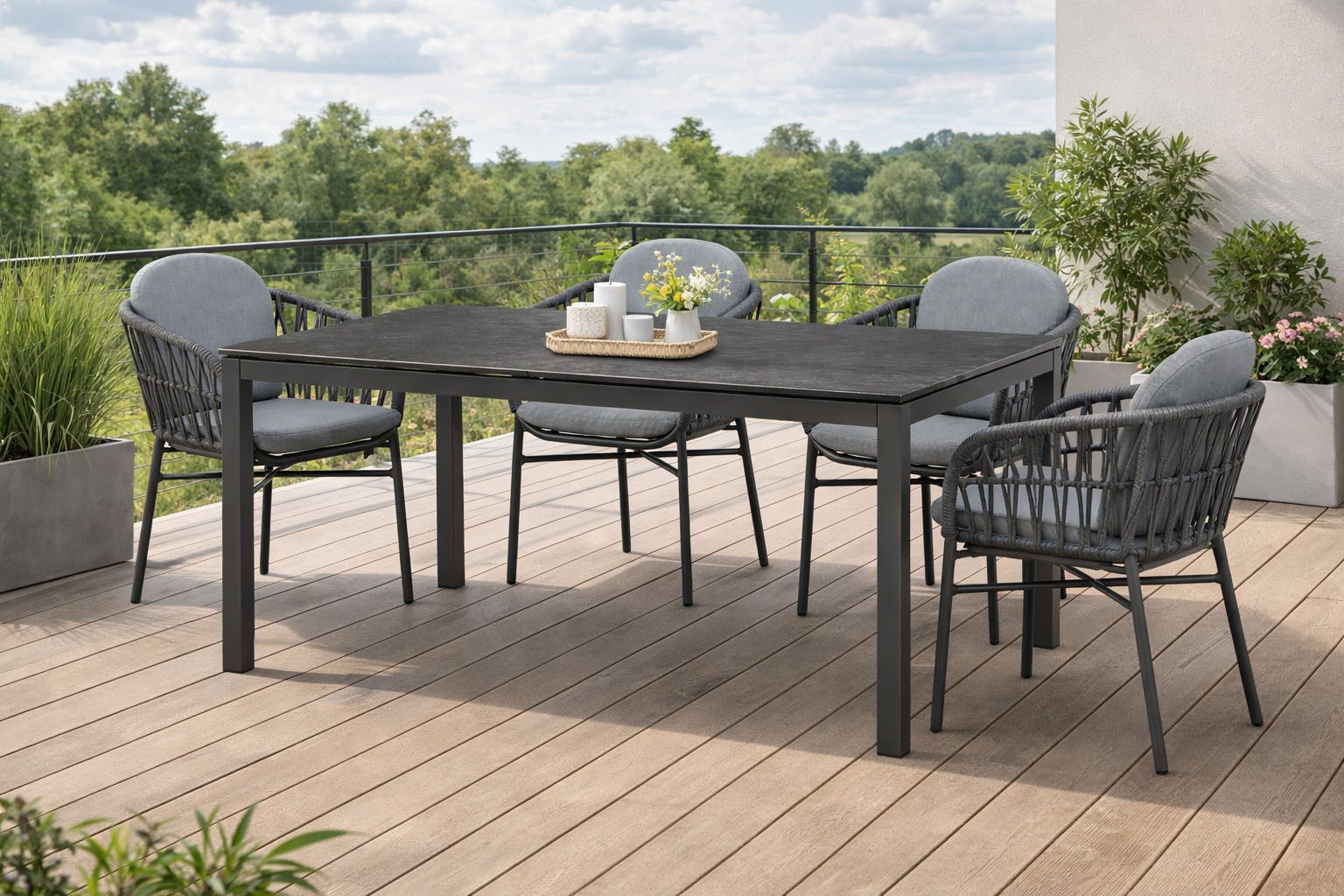 Destiny Garten-Essgruppe COMO CREMONA Essgruppe 4 Se + Tisch 160x90cm, grau, (Set)