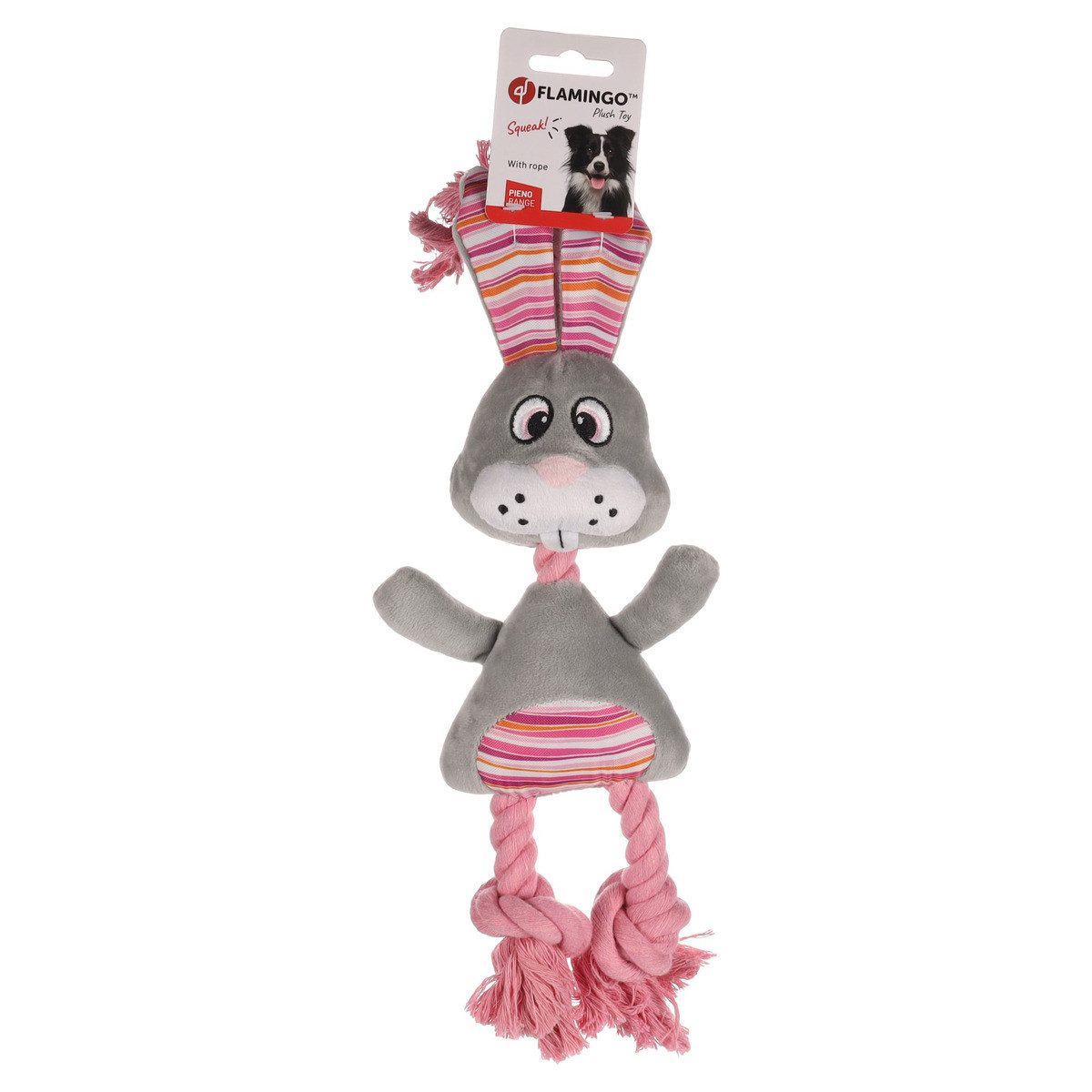 Thumbnail - Flamingo Tierkuscheltier Hundespielzeug Pieno Kaninchen Mit Seil grau