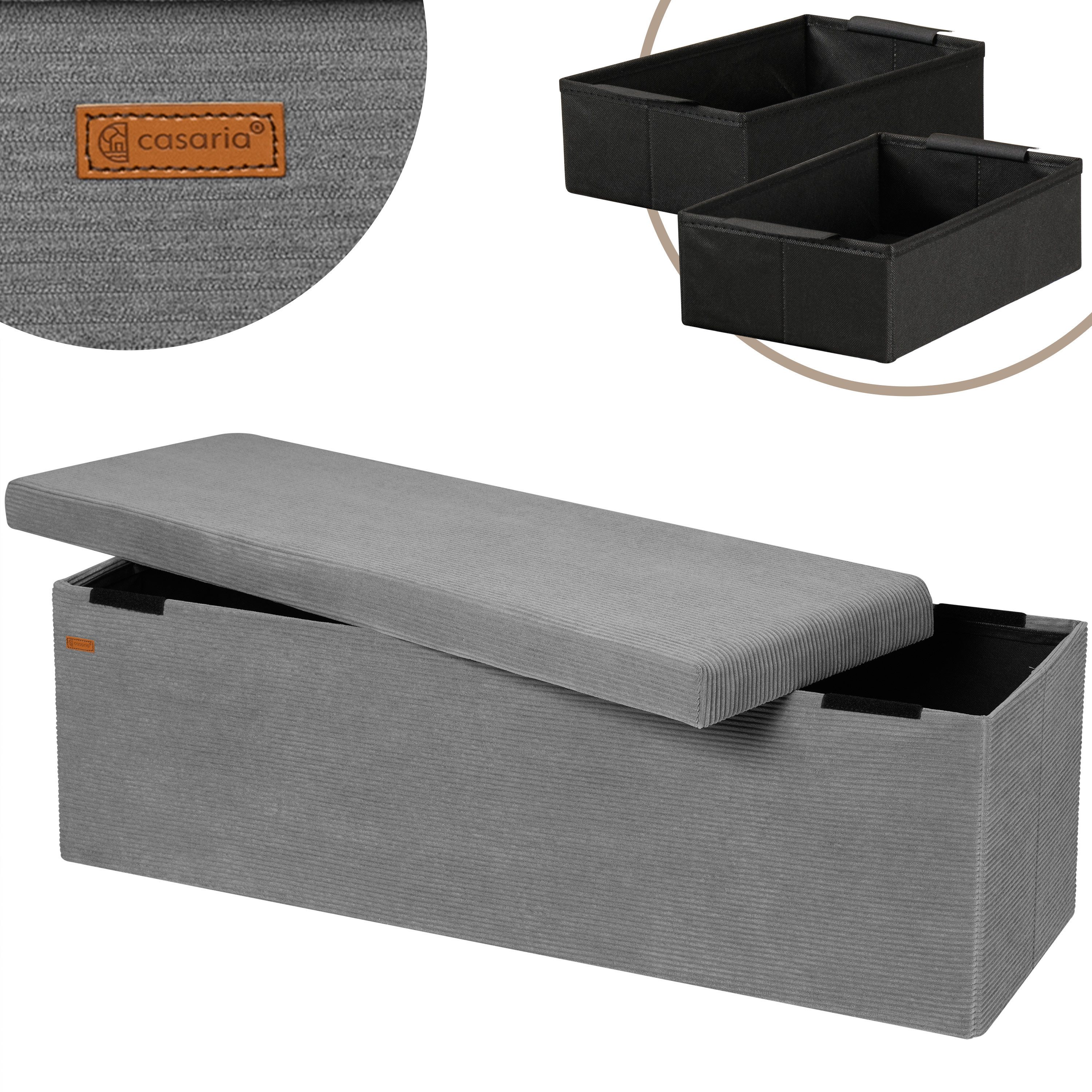 Casaria Sitzbank, Cord Anthrazit Faltbar inkl. 2 Boxen 114cm 300kg Belastbarkeit Flur
