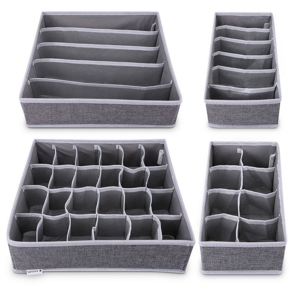 Navaris Aufbewahrungsbox, Organizer Ordnungssystem für Wäsche - 16 Boxen für  Kleiderschrank oder Schubladen - Stoffboxen in verschiedenen Größen