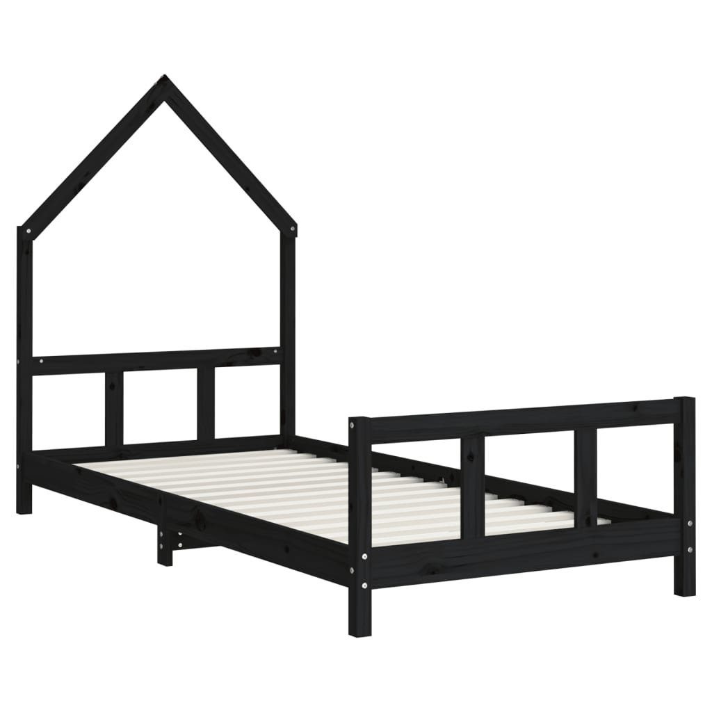Kinderbett Kinderbett Schwarz 90x200 cm Massivholz Kiefer