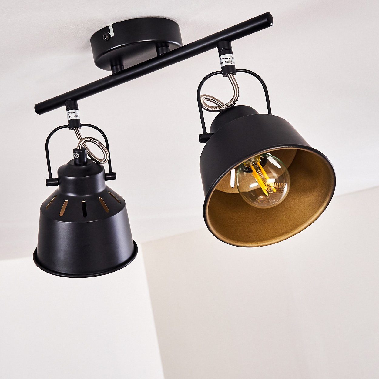 hofstein Deckenleuchte »Rimini« Deckenlampe aus Metall in Schwarz/Gold, ohne Leuchtmittel, mit verstellbaren Strahlern, 2xE14, Spot im Retro/Vintage Design – Bild 5 von 5