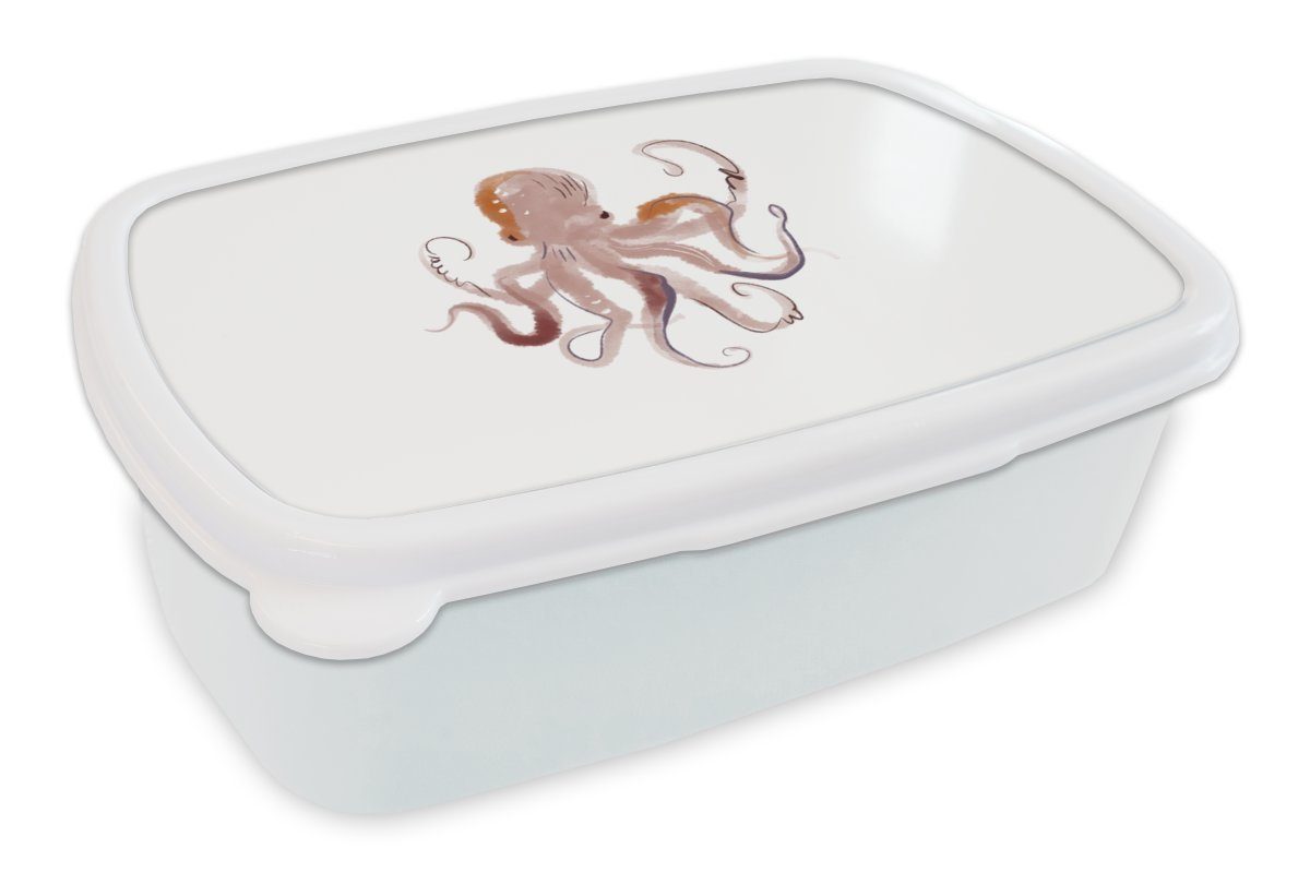 MuchoWow Lunchbox Oktopus - Meerestiere - Weiß - Aquarell, Kunststoff, (2-tlg), Brotbox für Kinder und Erwachsene, Brotdose, für Jungs und Mädchen