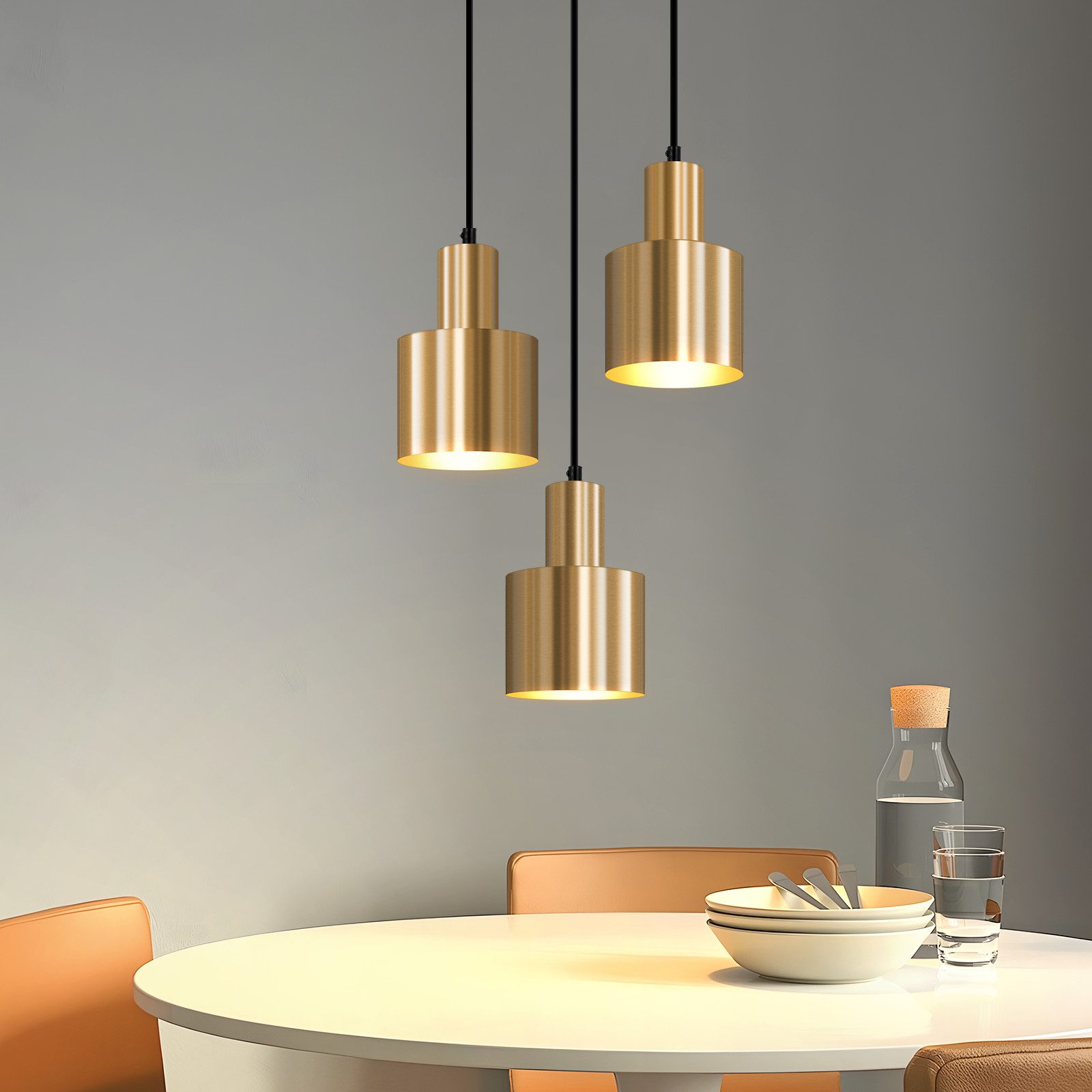 ZMH Pendelleuchte Esszimmer 3 Flammig Gold E27 Hängelampe Metall Schlafzimmer Flur, Einfache Installation, ohne Leuchtmittel, Vintage Esstischlampe für Schlafzimmer Küche