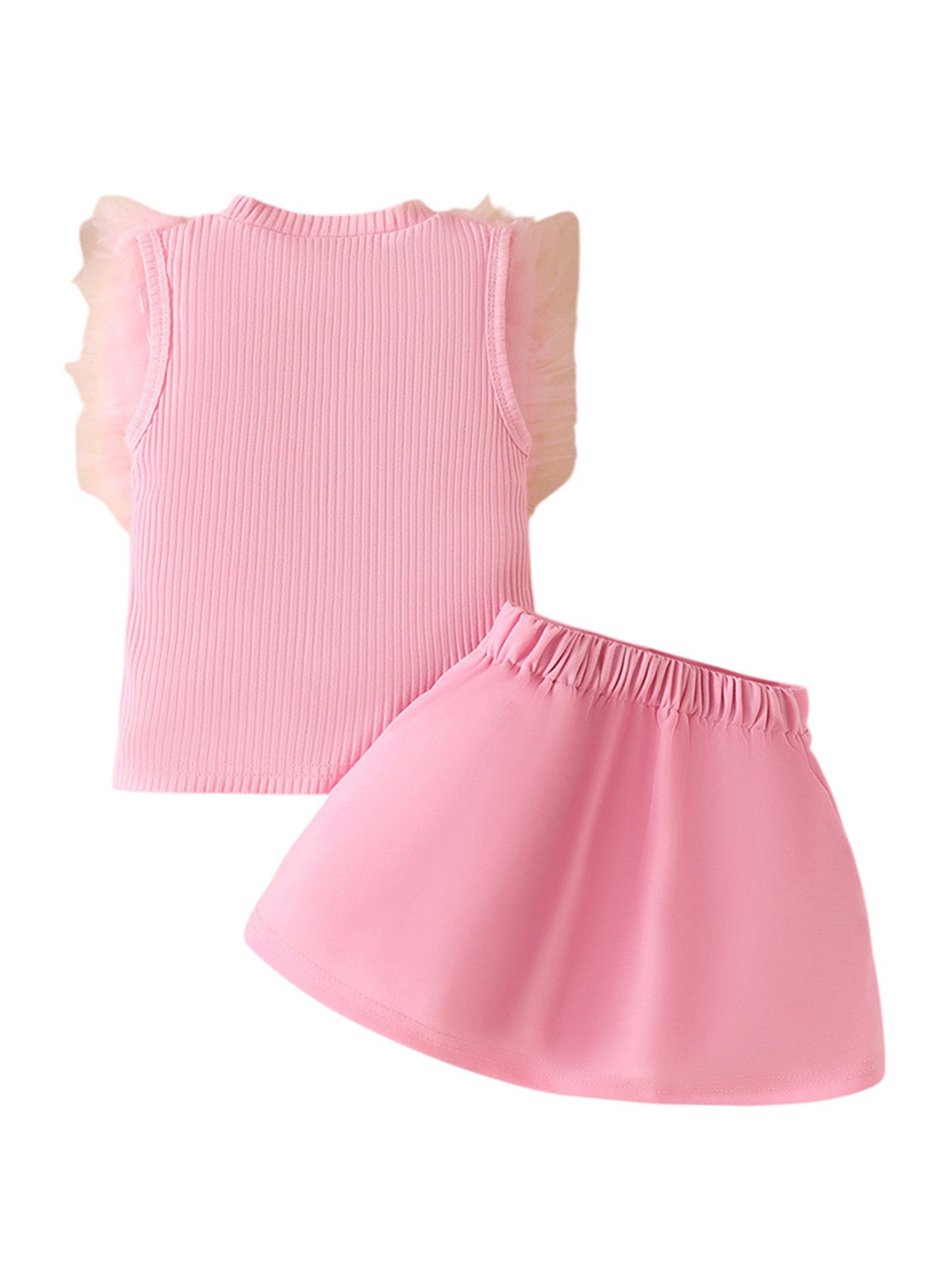 Gluckids Shirt & Rock Baby Mädchen Süße Sommer Outfits Set, Ärmellos Top + Rock mit Bowknot (Set, 2-tlg) Elegante Rüschen Baby-Sets, Party, Urlaub, Hochzeit Babykleidung