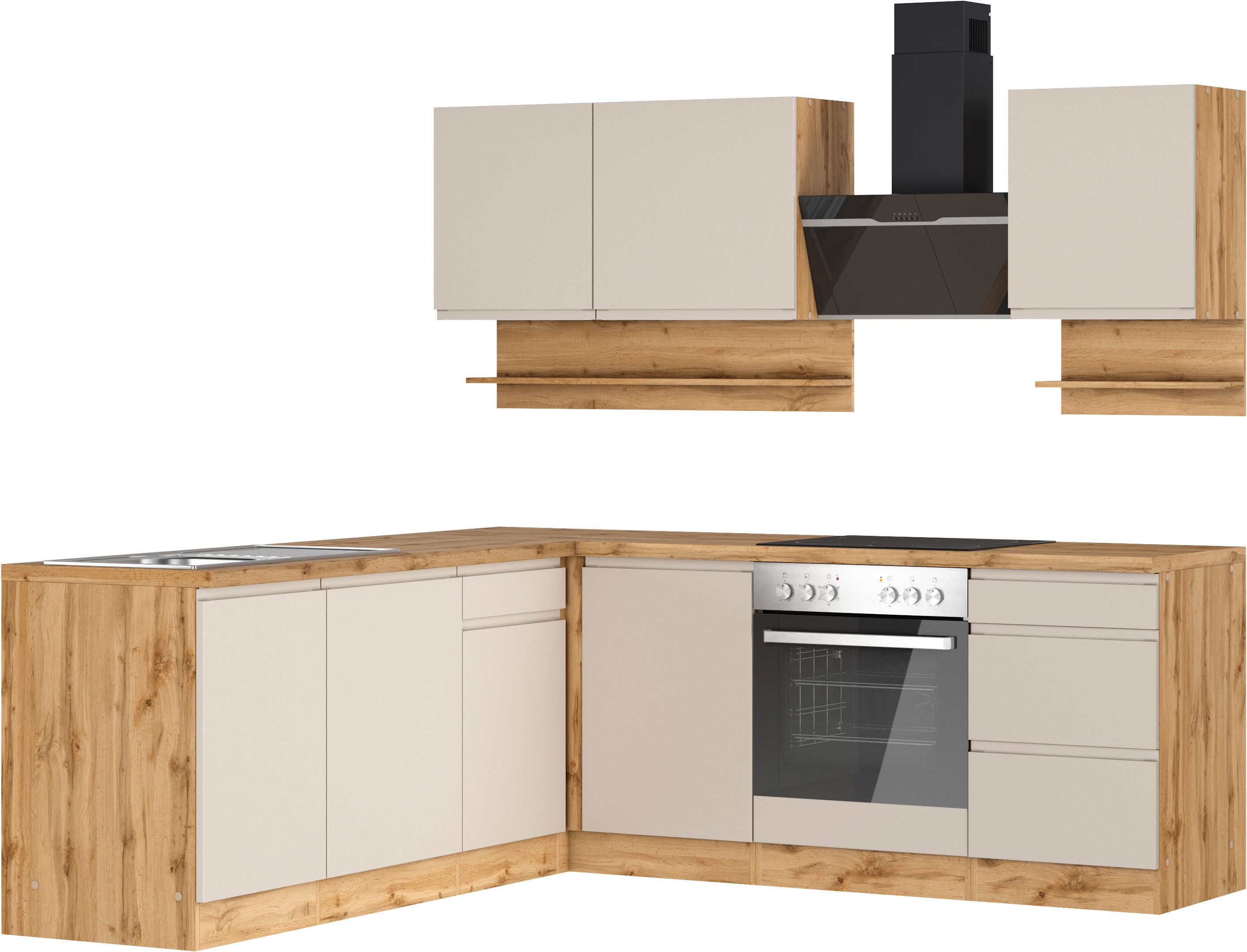 KOCHSTATION Winkelküche KS-Virginia,neu in verbesserter Ausführung, Stellbreite 220/220 cm, Soft-Close,wahlweise mit E-Geräten