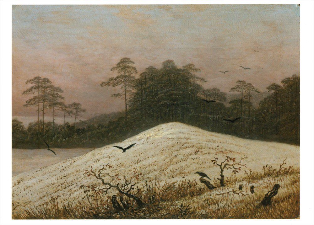 Postkarte Kunstkarte Caspar David "Schneehügel mit Raben" Friedrich