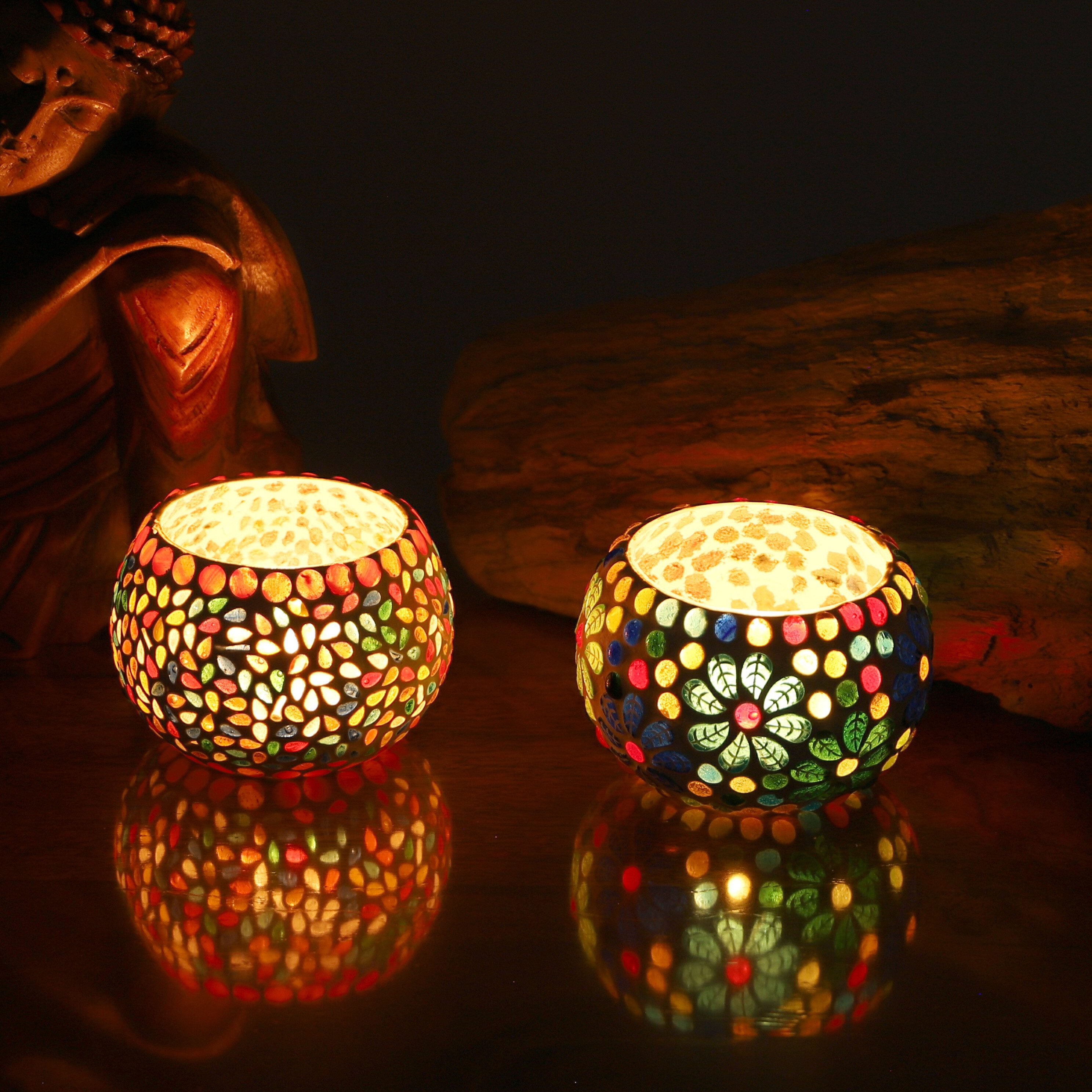 Guru-Shop Windlicht 2 handgearbeitete Glas Mosaik Windlichter,.. günstig online kaufen