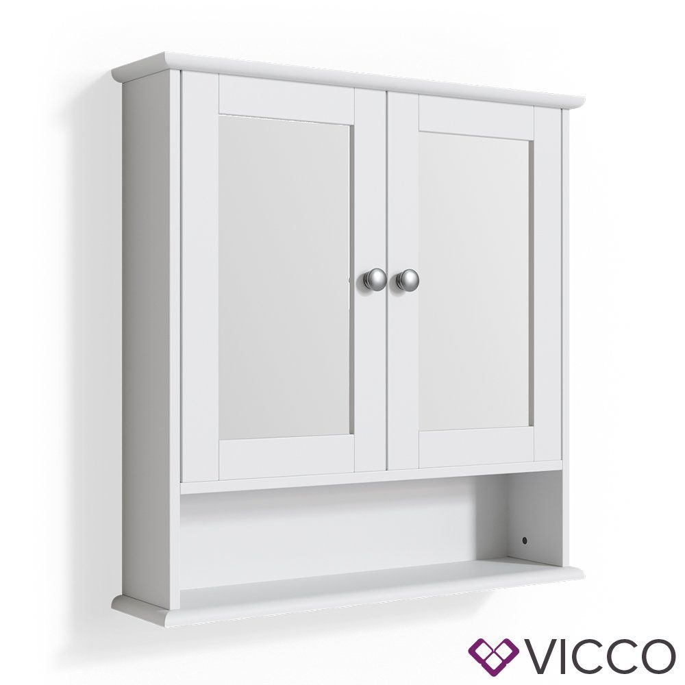 Türen Vicco mit 58x56cm Spiegelschrank BIANCO Badspiegel Ablage Badezimmerspiegelschrank 2 Weiß
