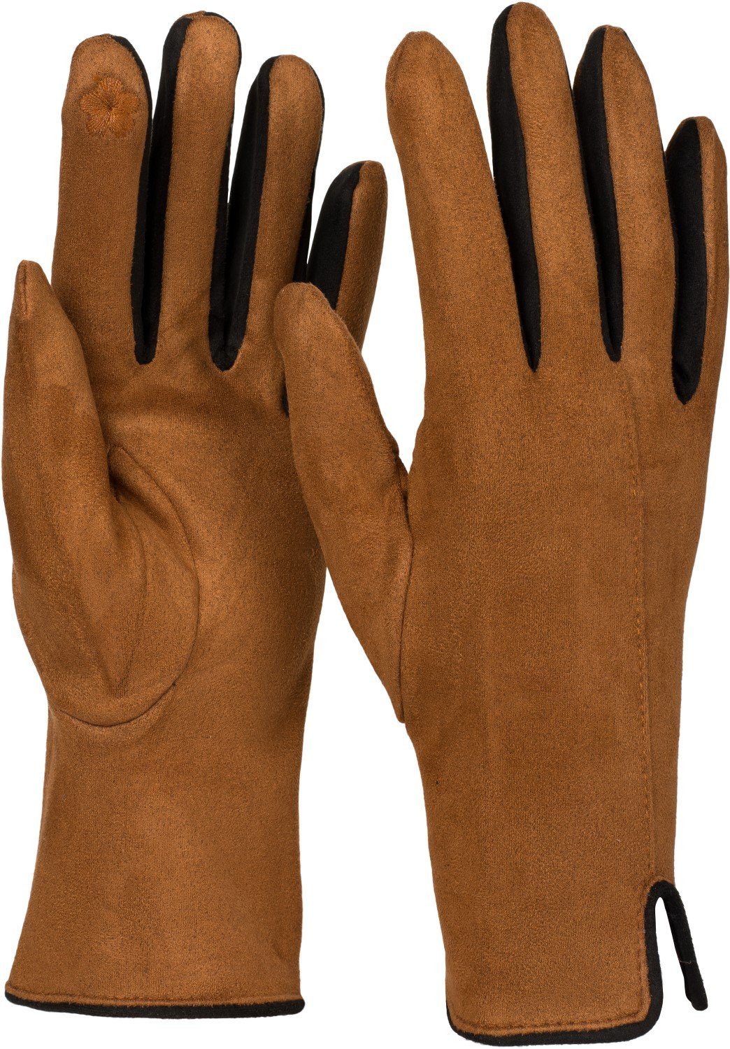 Cognac Kontrast Handschuhe styleBREAKER Touchscreen Fleecehandschuhe