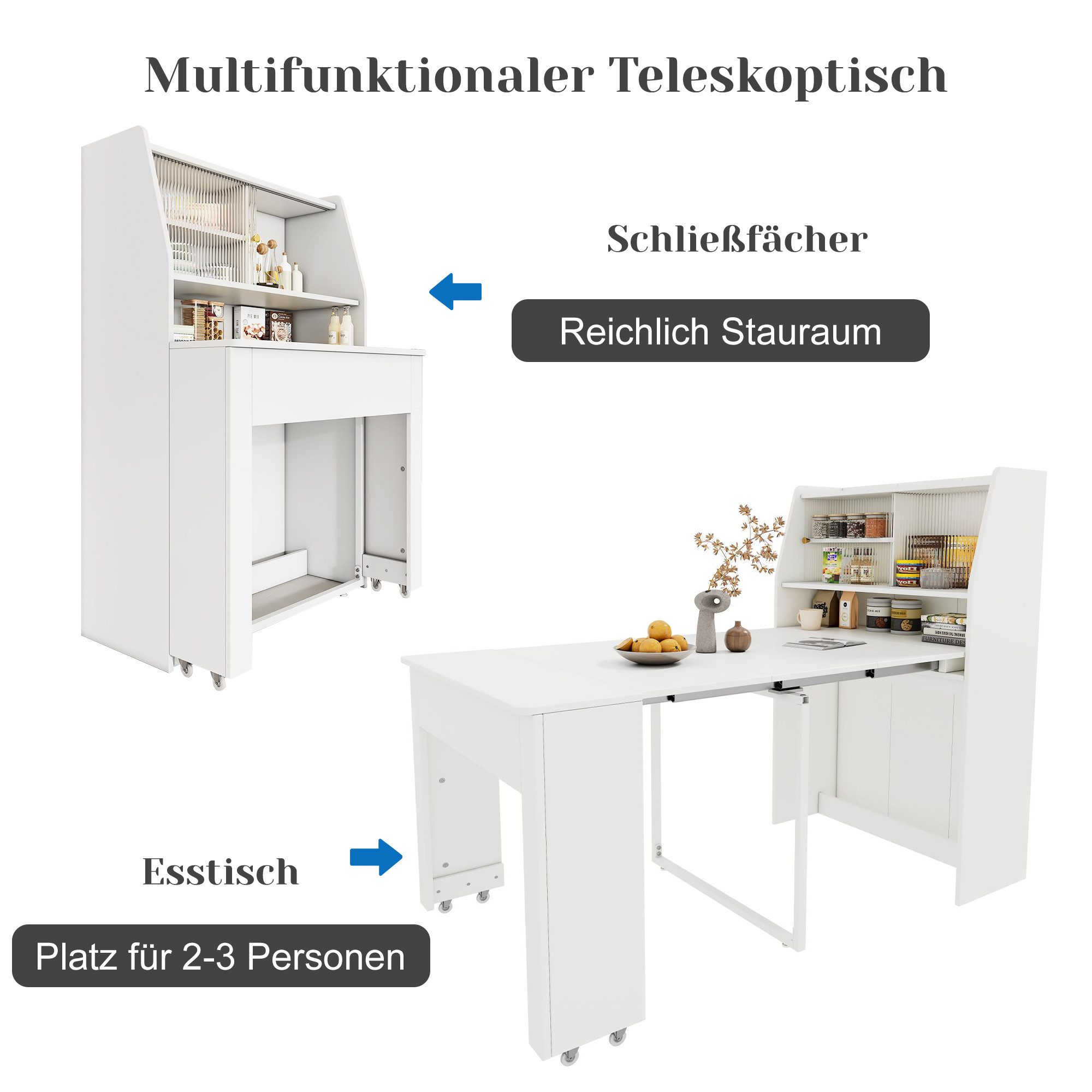 IDEASY Esstisch Ausziehbarer Esstisch, L52/132.5*B80*H76cm, Esstisch mit Stauraum (1-St)