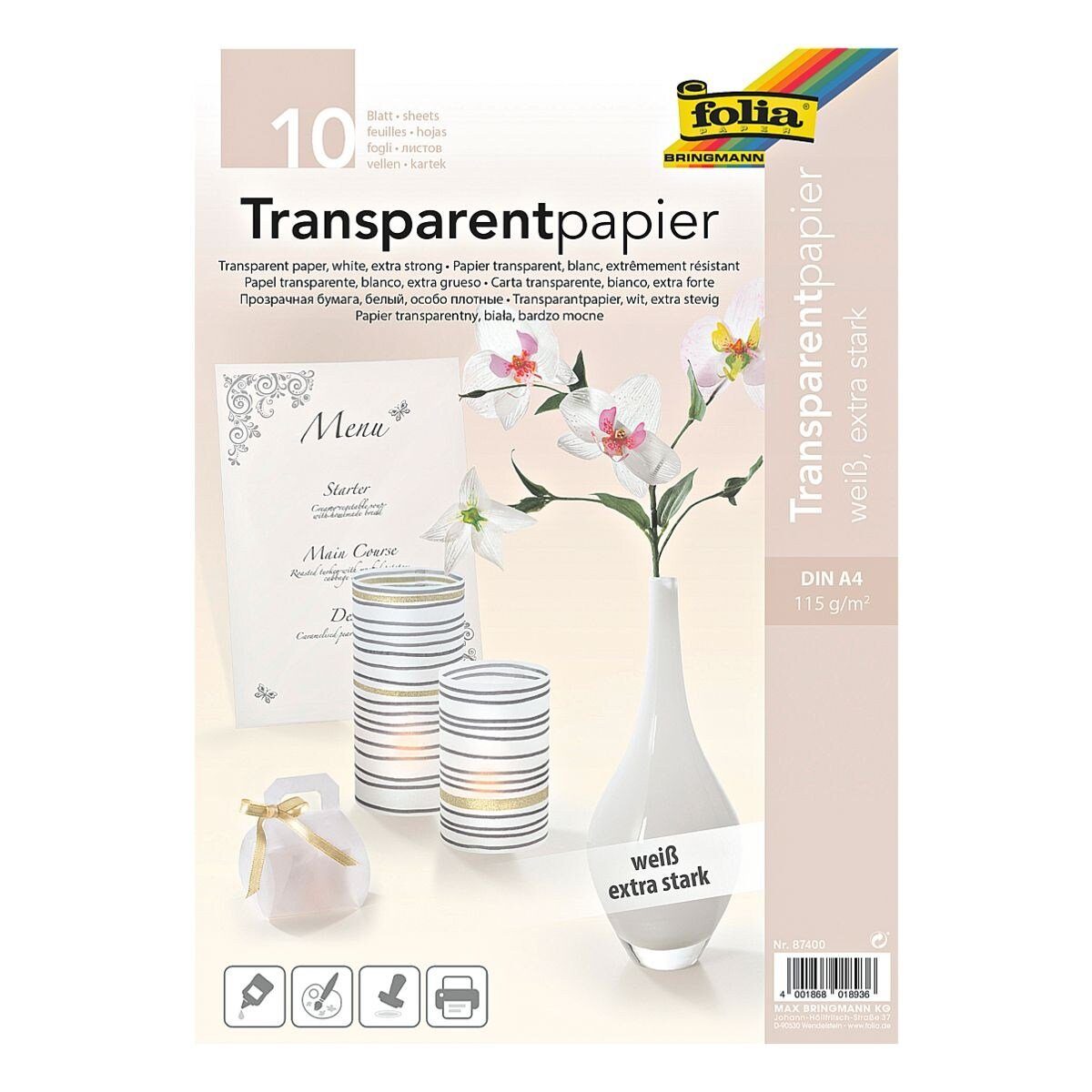 Folia Transparentpapier, 10 Blatt, extrastark, Format DIN A4 Weiß | Weiß