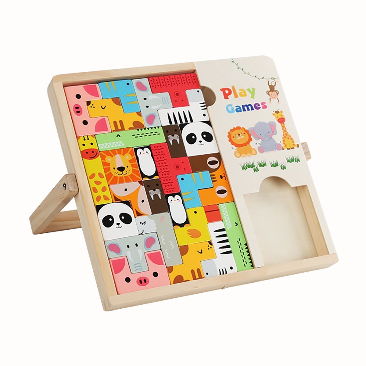 Fivejoy Kinder-Stichsäge Holz 3D-Puzzle - Niedliche Tiermotive, bunte Tetris-Bausteine, (1-tlg), Trainieren Sie räumliches Denken, klassisches Lernspielzeug
