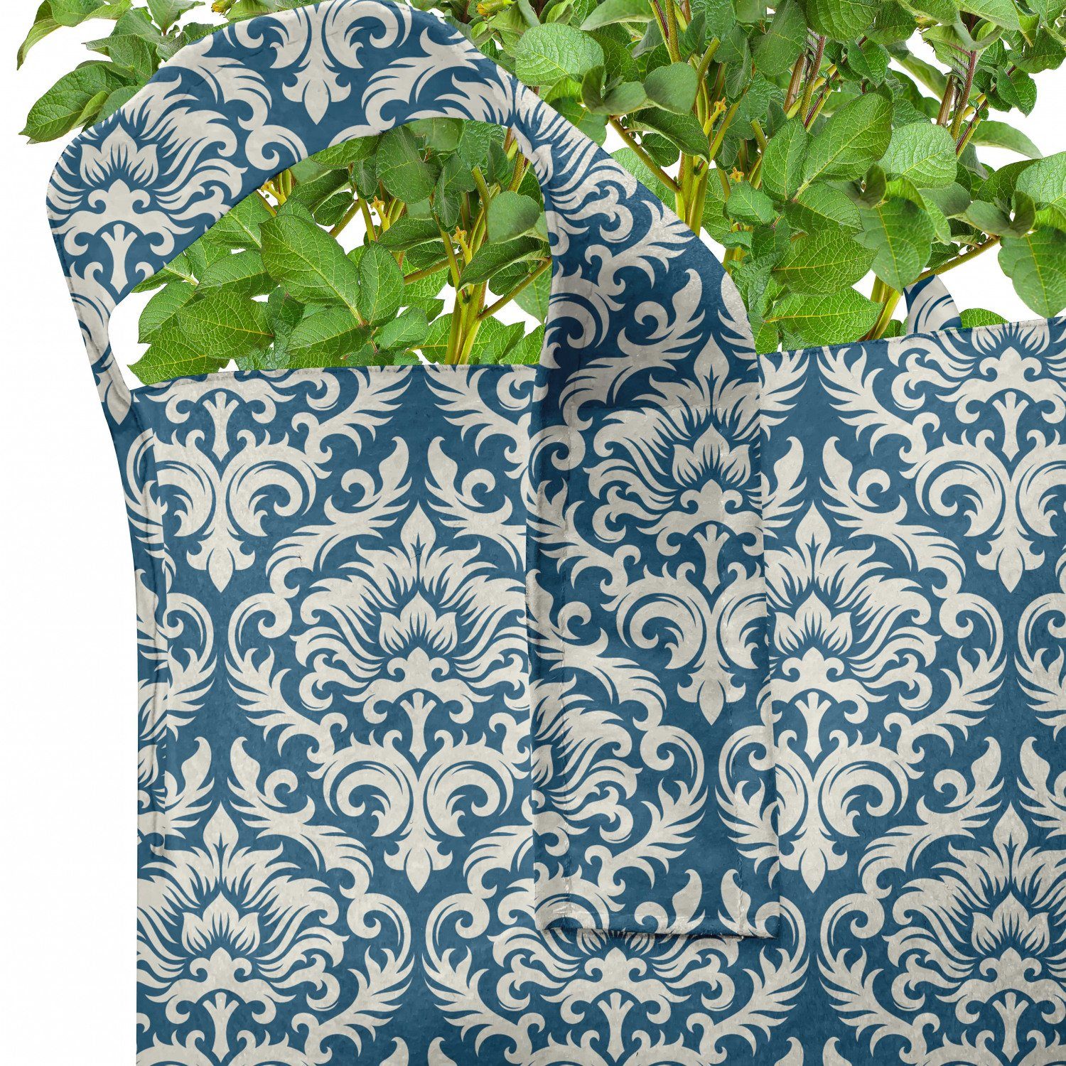 Abakuhaus Pflanzkübel hochleistungsfähig Stofftöpfe Damast mit für Blumenmuster Griffen Pflanzen, Blaues