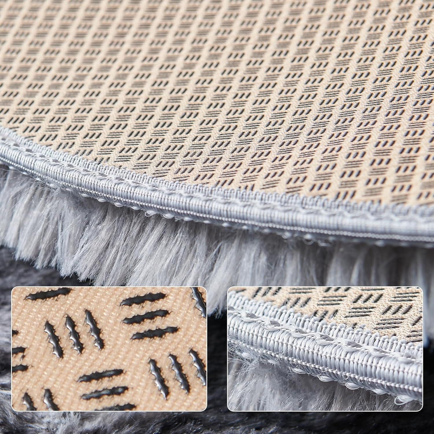 ROHATIM Hochflor-Teppich Plüsch Teppich Rund Dunkelgrau Ø 120 cm Wohnzimmer günstig online kaufen