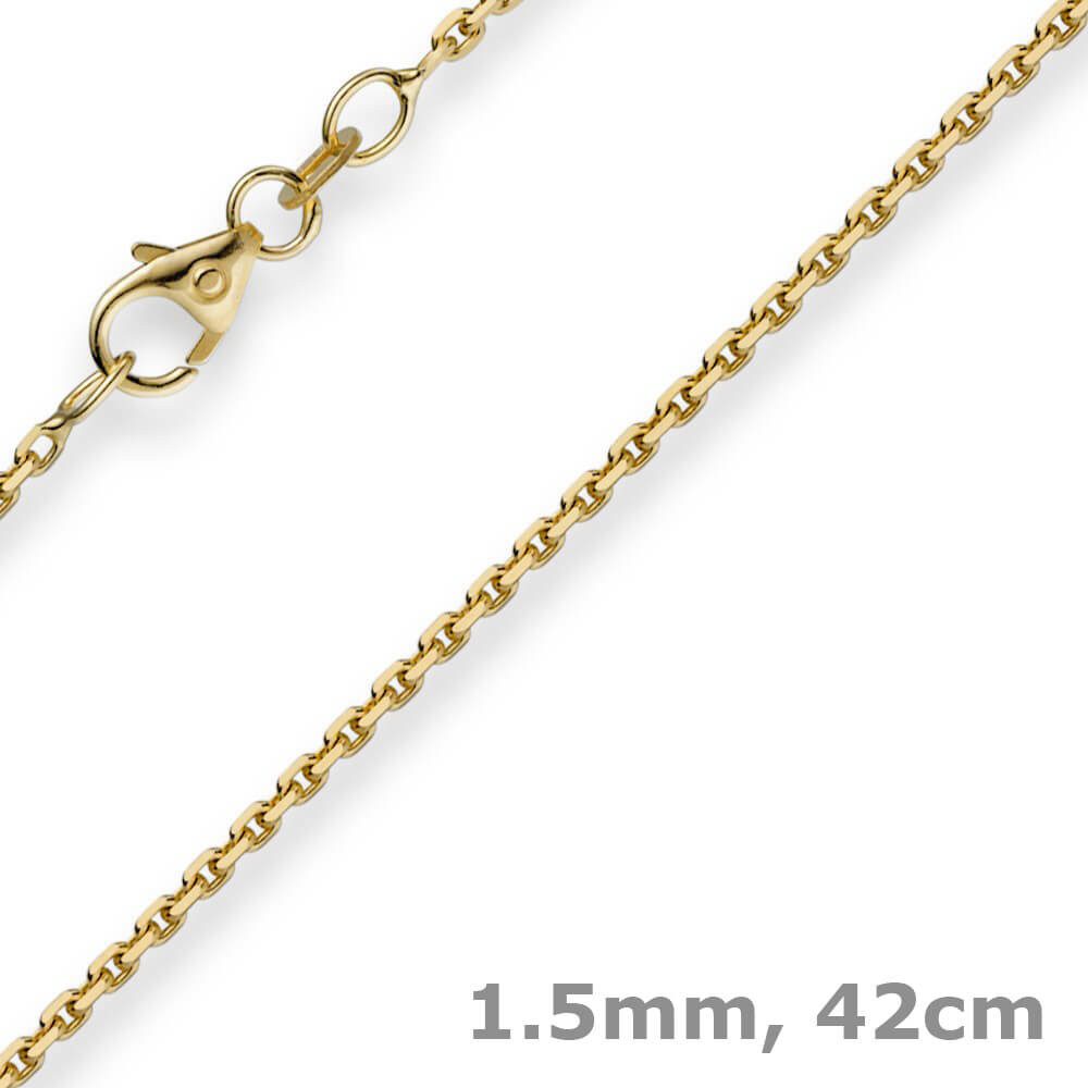 Schmuck Krone Goldkette 1,5mm Ankerkette aus 750 Gelbgold, 42cm, Gold 750