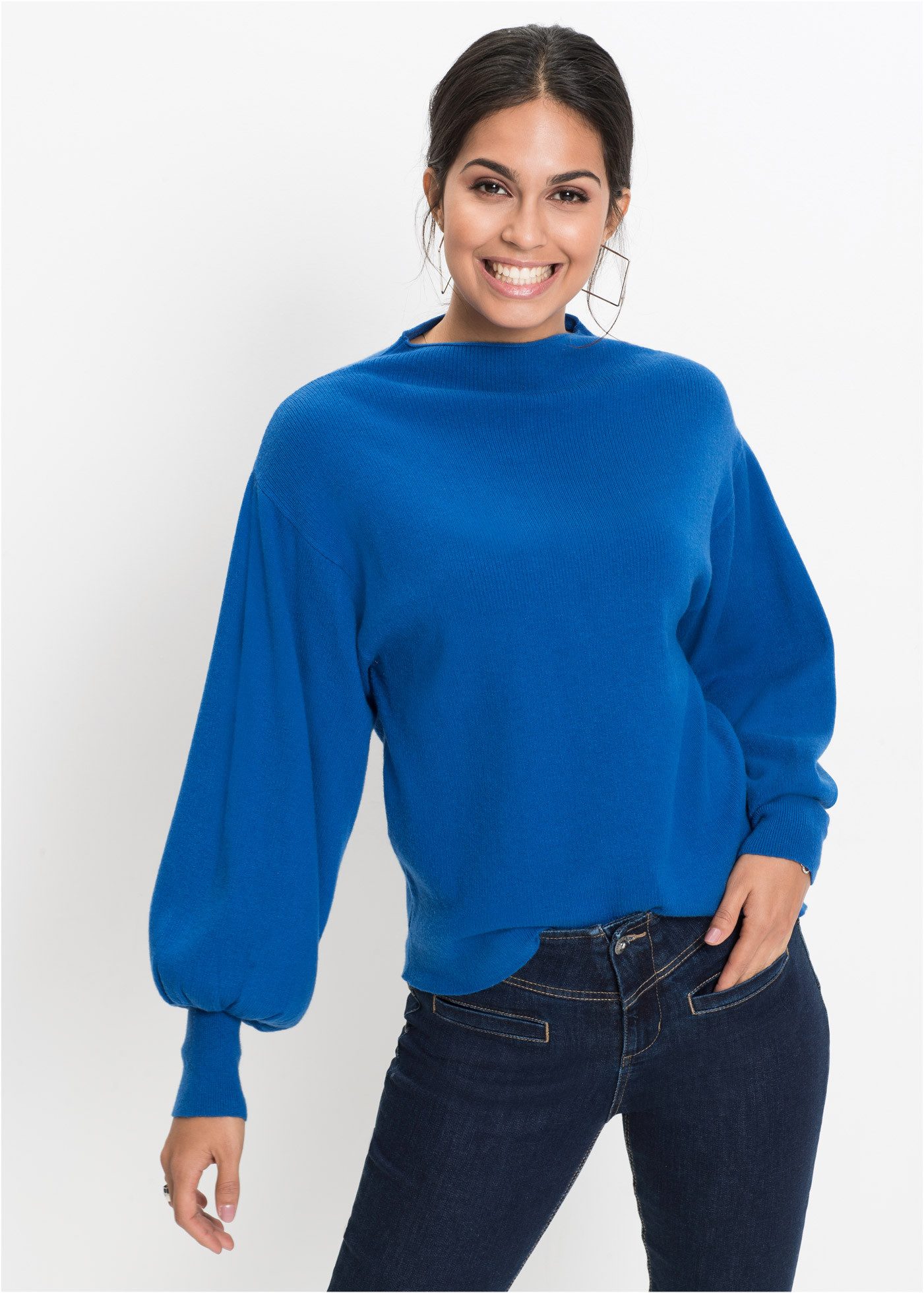 bonprix Strickpullover toller Viskose-Mix, mit modischen Ballonärmeln mit breiten Bündchen