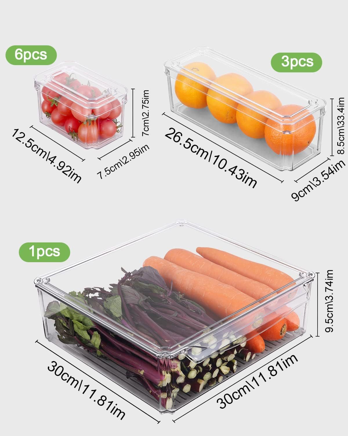 SinLaw Korbeinsatz 10-teiliges Kühlschrank-Aufbewahrungsbox-Set, stapelbar, BPA-frei, Zubehör für Transparent, Acryl, Versiegelt für Frische, keine Geschmacksverfälschung, großer Lagerraum