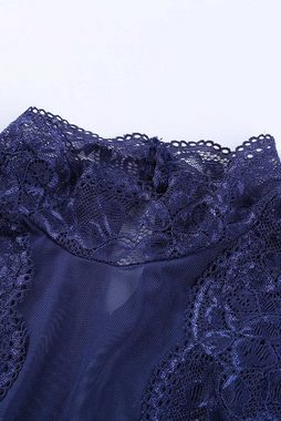 Organza Lingerie Body in dunkelblau mit transparenter, feiner Spitze, sexy Dessous