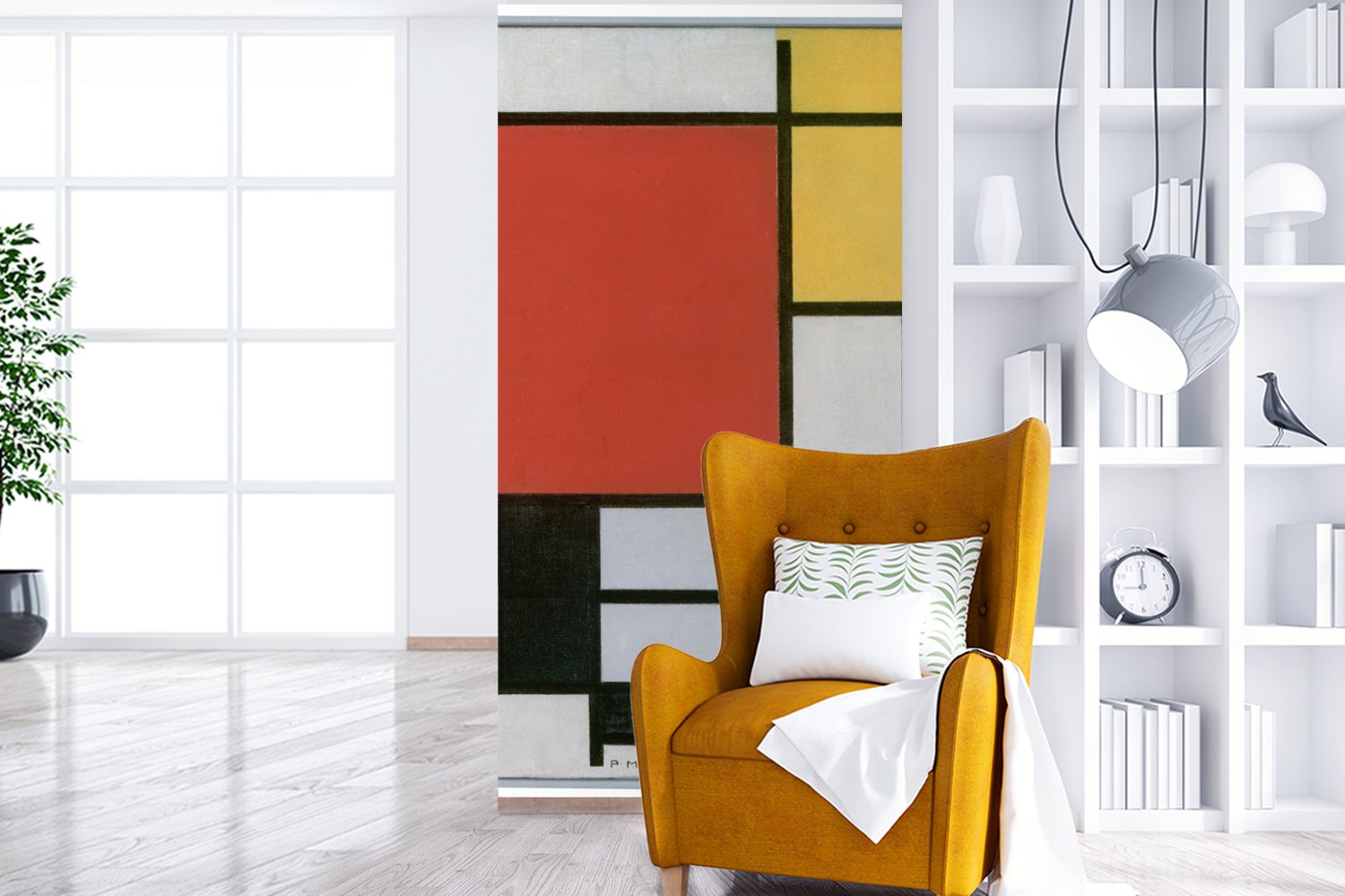 bedruckt, Gelb Wohnzimmer Matt, Vliestapete Rot Piet Komposition für Fototapete Blau Küche, - Mondrian, (2 Schlafzimmer in 2 MuchoWow Fototapete St), und