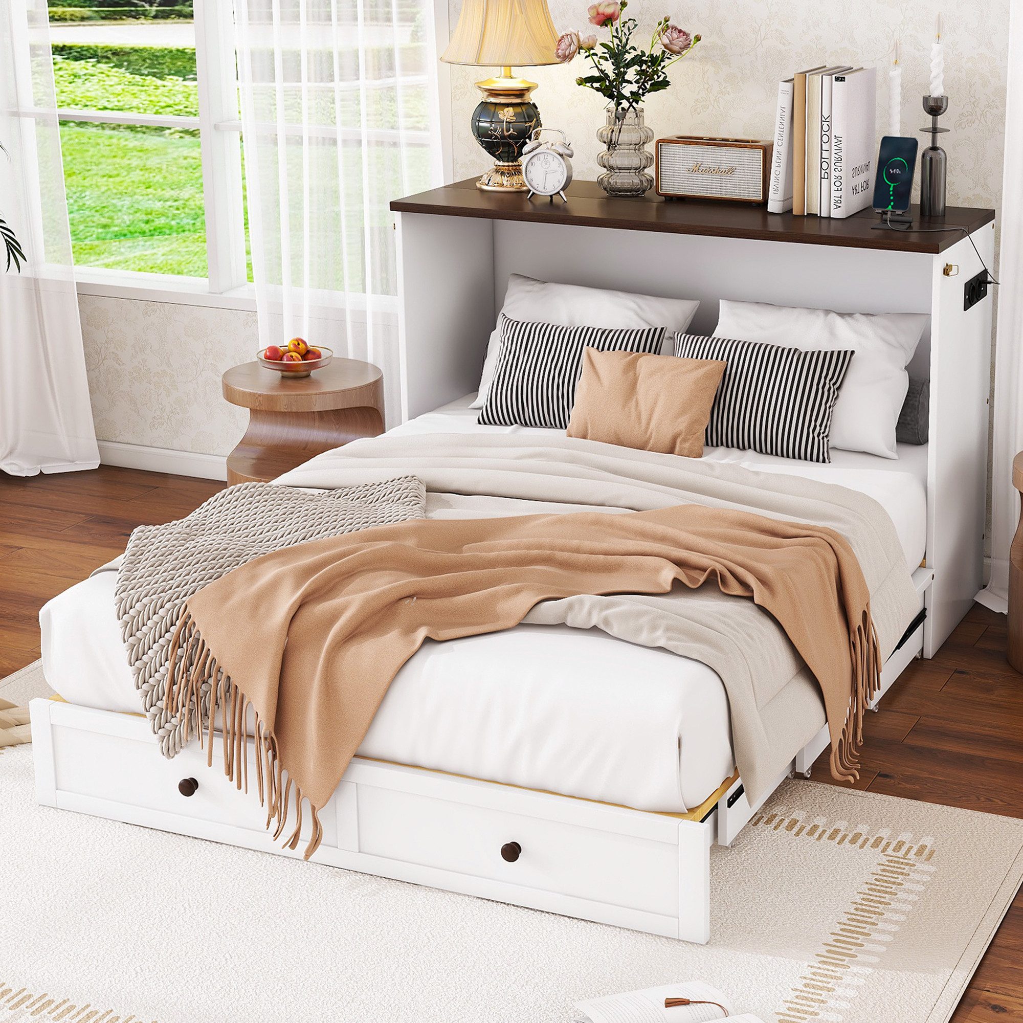 Odikalo Schrankbett Doppelbett Schubladen Bettende Regal Umbaubares Plattformbett 140x200