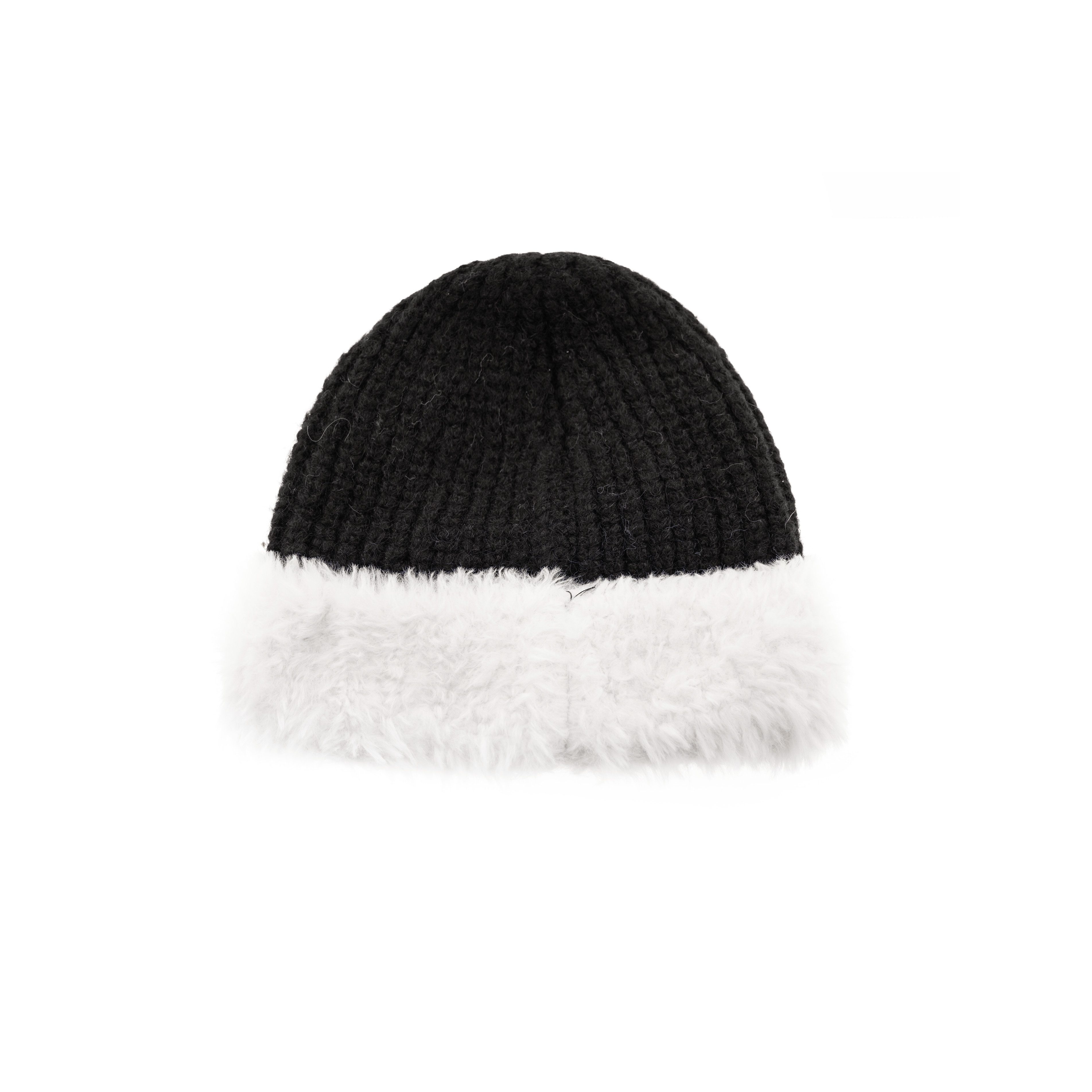 Faera Strickmütze Wintermütze mit weißem Plüsch OneSize für Unisex mit Innenfutter