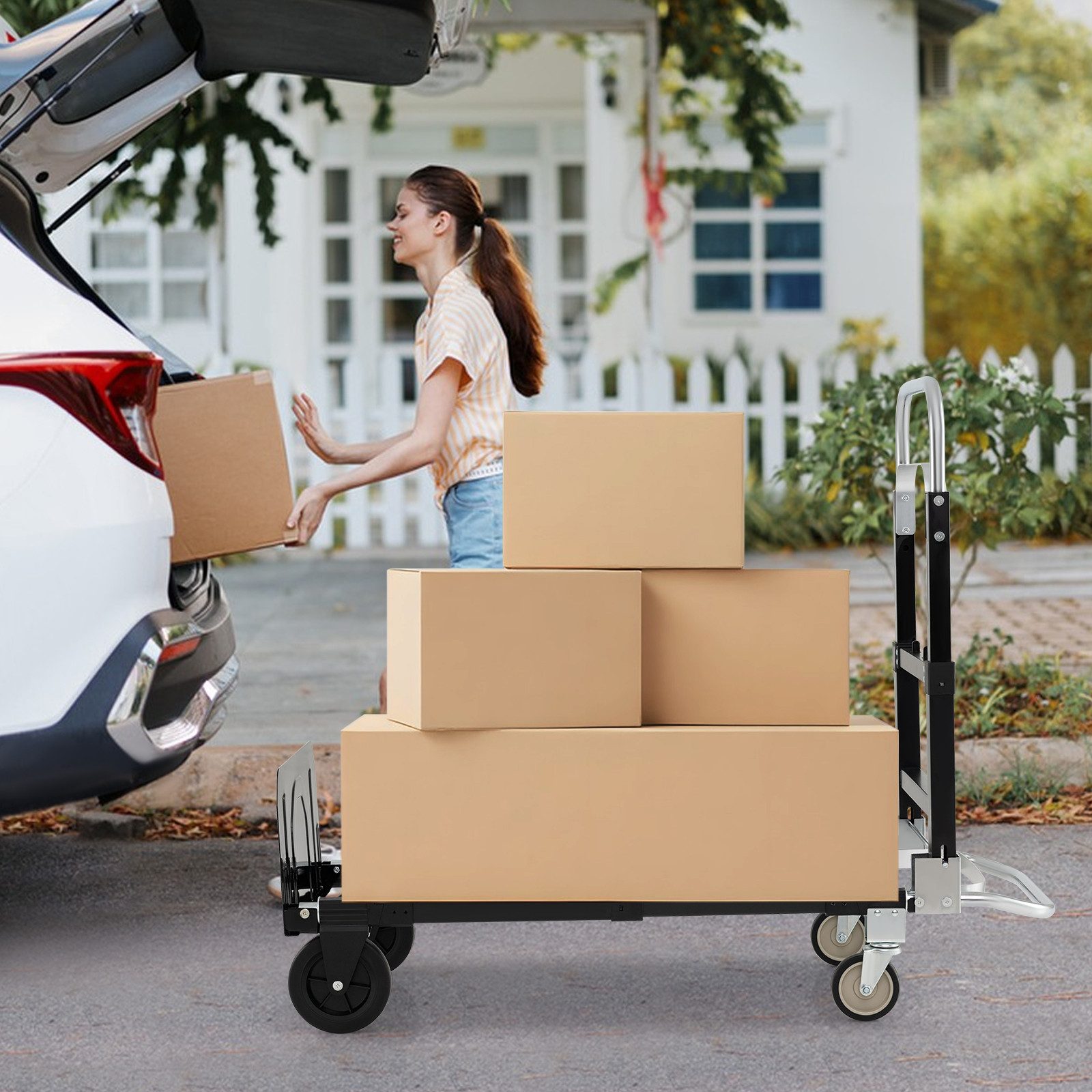 COSTWAY Transportkarren, 3-in-1 klappbarer Handwagen mit ausziehbarem Griff